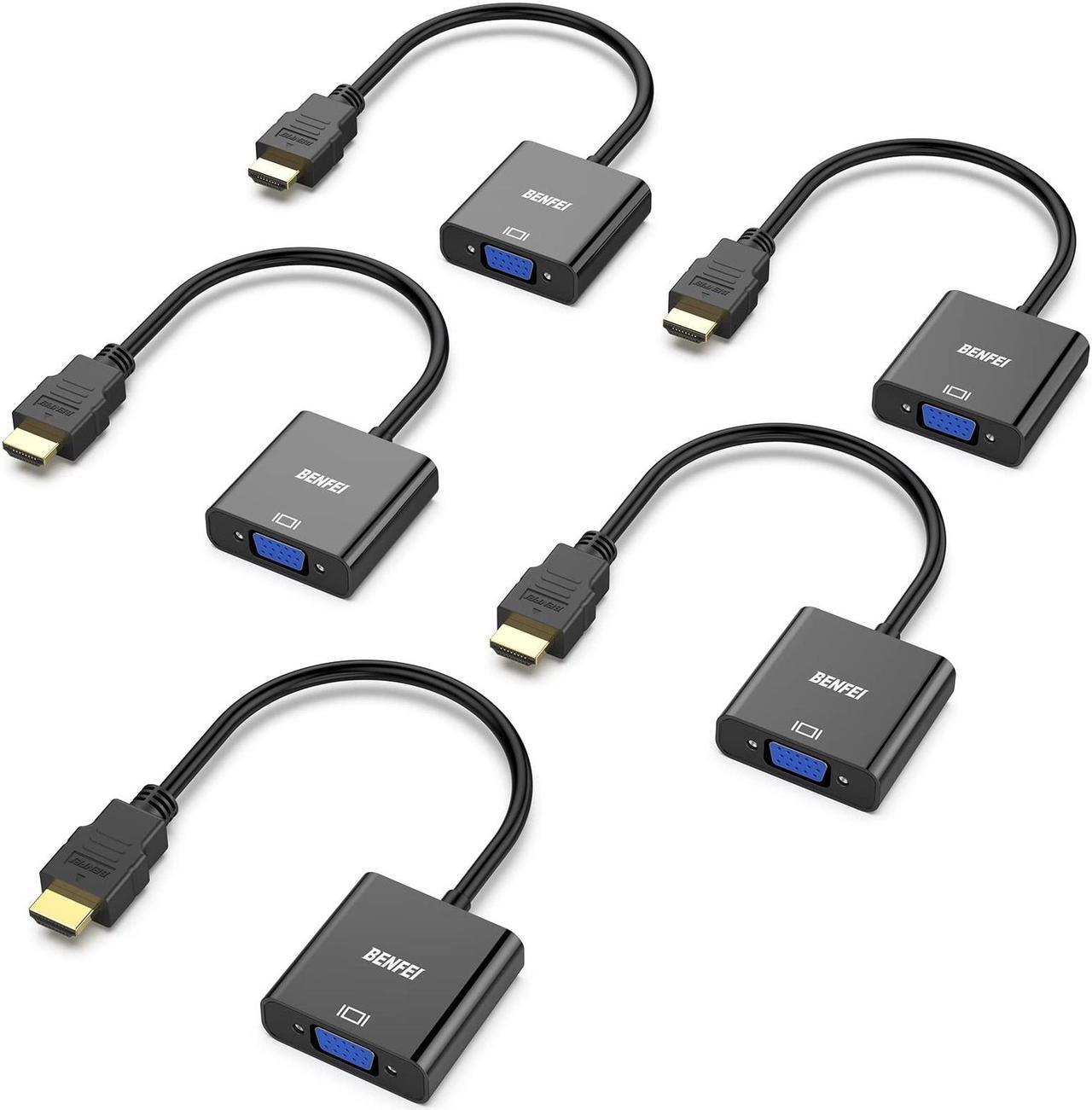 Main image of BENFEI HDMI to VGA, 5 Pack, Gold-Plated HDMI to VGA Adapter (Male to Female) for Computer, Desktop, Laptop, PC, Monitor, Projector, HDTV, Chromebook, Raspberry Pi, Roku, Xbox and More - Black