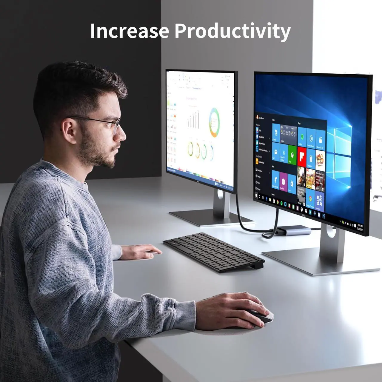 Alt view image 3 of 5 - Displayport to Dual HDMI Adapter, 4K 60Hz Display Port to HDMI Splitter for Dual Monitors Extended Display, DP 1.2 to 2 HDMI Monitor for Computer Laptop Graphic Card, MST Extend Mode for Windows Only