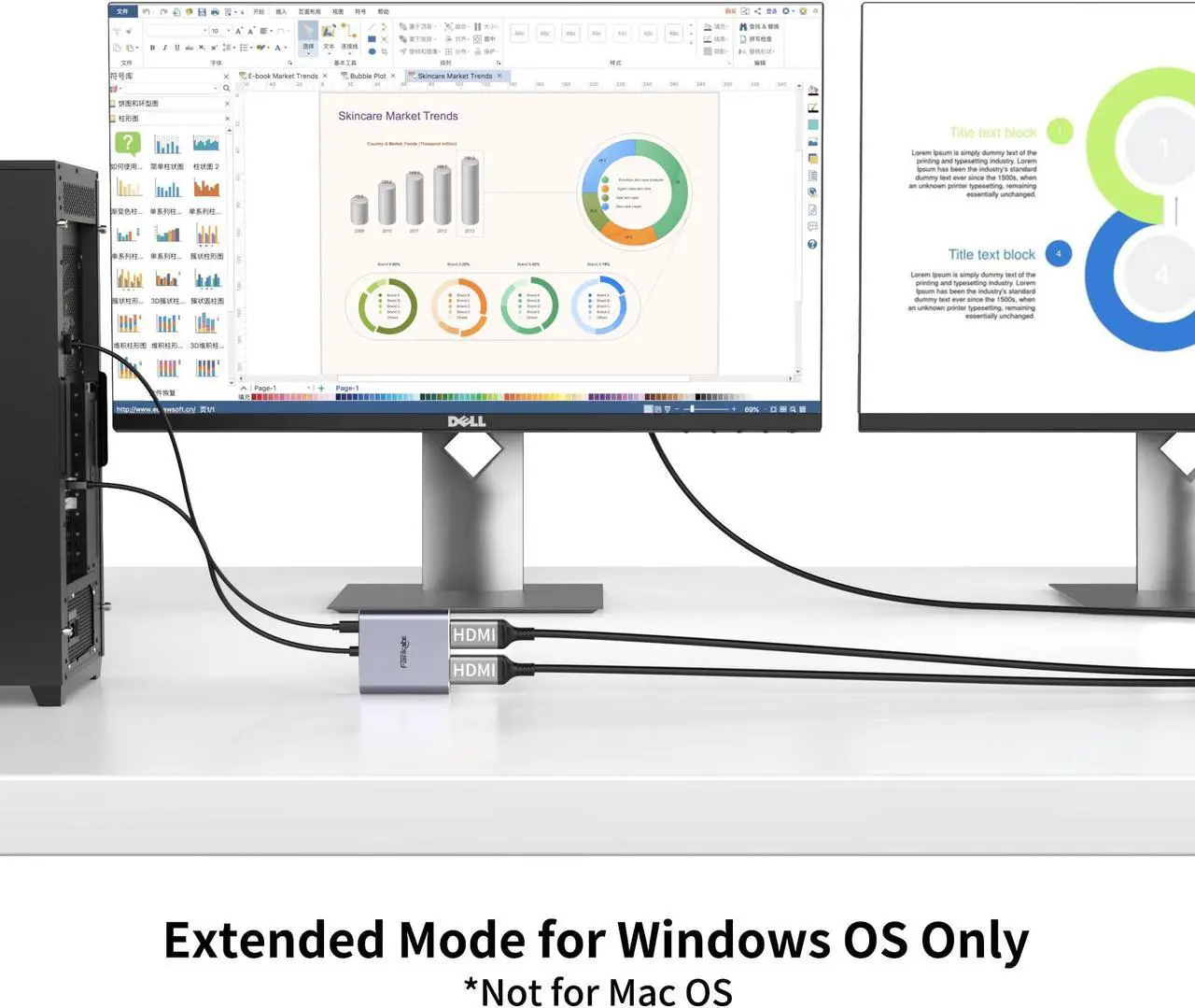 Alt view image 5 of 5 - Displayport to Dual HDMI Adapter, 4K 60Hz Display Port to HDMI Splitter for Dual Monitors Extended Display, DP 1.2 to 2 HDMI Monitor for Computer Laptop Graphic Card, MST Extend Mode for Windows Only