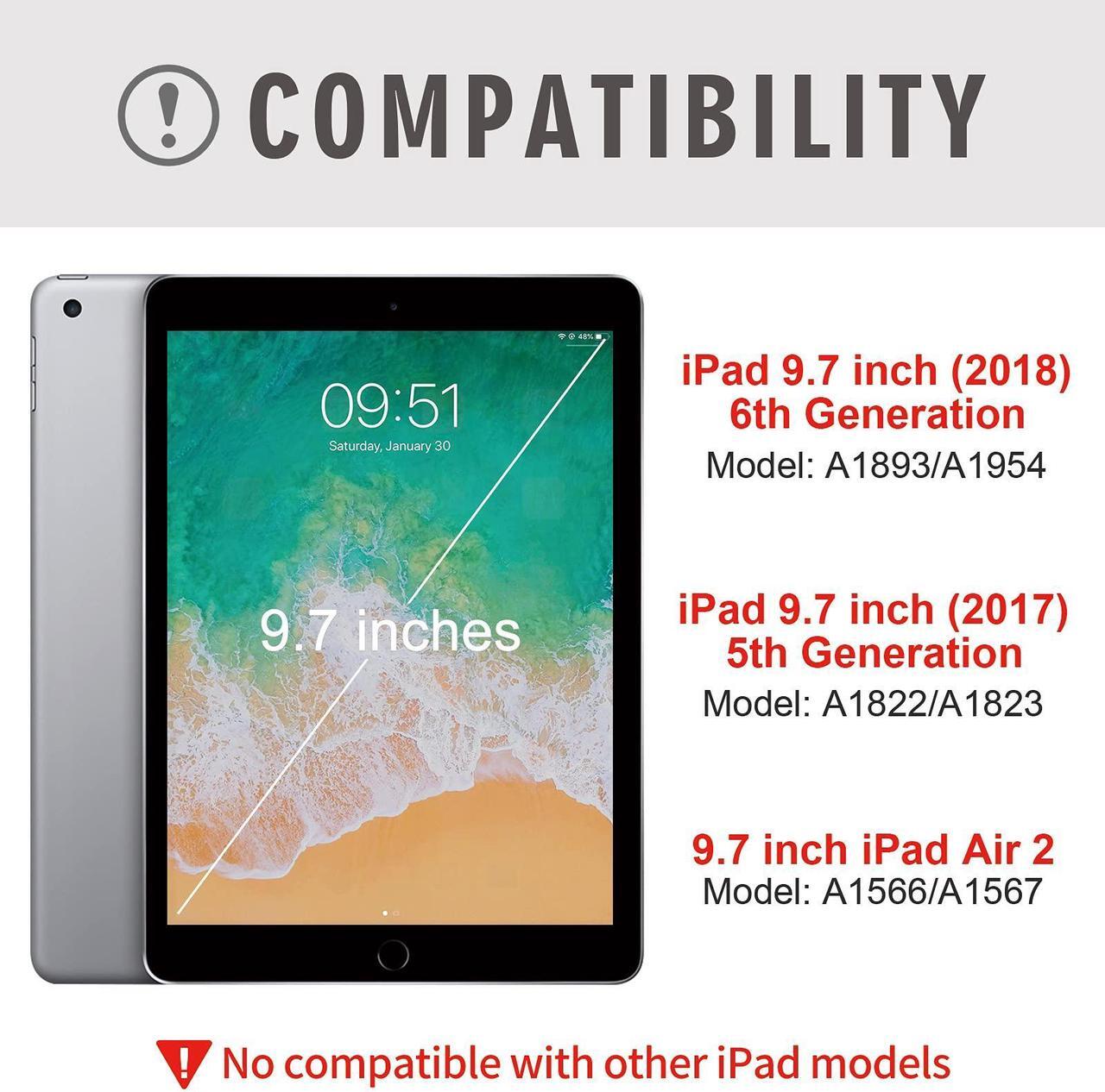 Alt view image 2 of 5 - Keyboard case for iPad 5th/6th Generation 2017/2018, 9.7 Inch iPad Air 2 Case with Keyboard, Removable Wireless Backlit Keyboard Detachable, Folio Smart Cover, Tablet Case with Pencil Holder