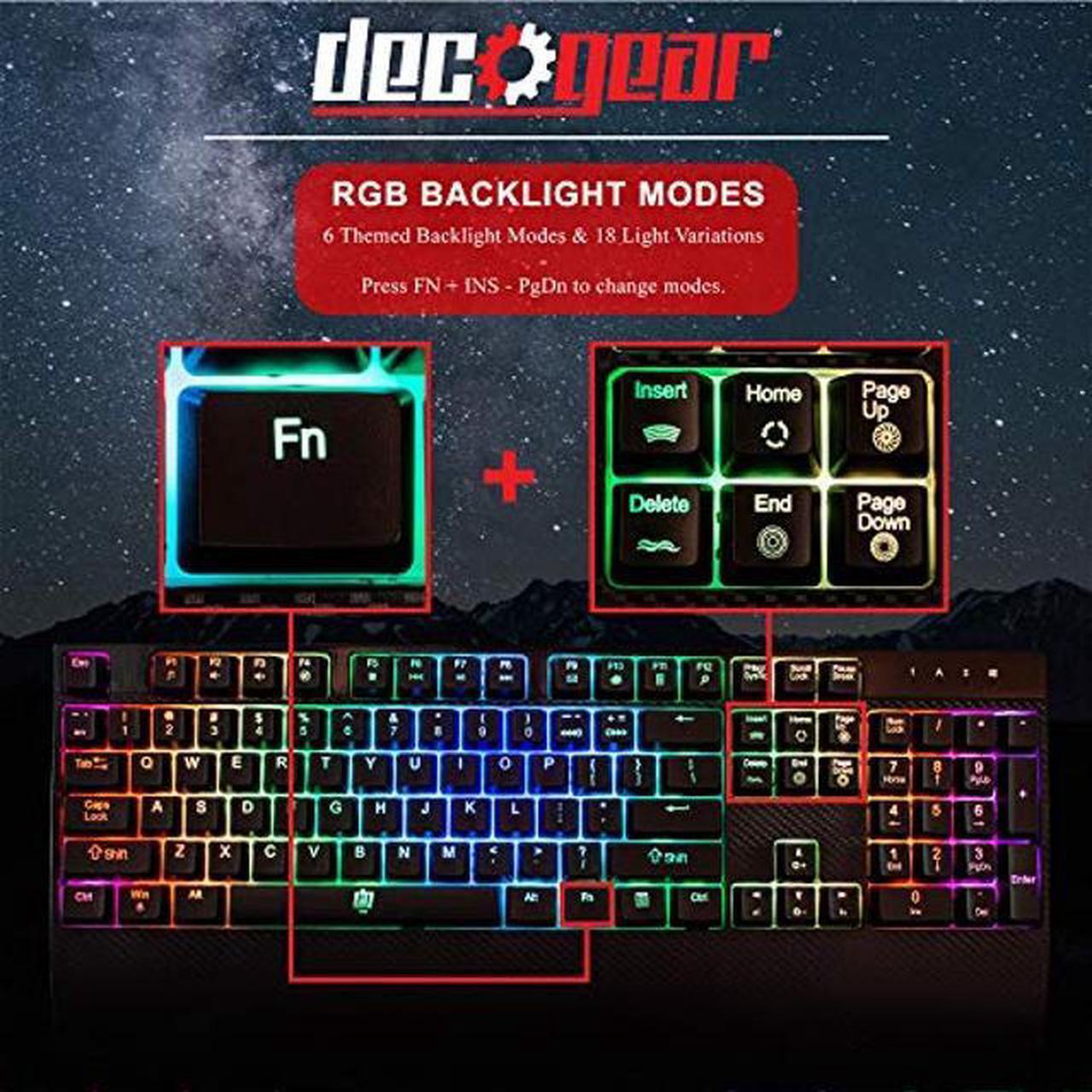 Alt view image 2 of 5 - Deco Gear Mechanical Gaming Keyboard, Anti-Ghosting, Ergonomic Fixed Palm Rest, Full Customizable RGB Backlit, Carbon Fiber Design, Outemu Blue Switch, Wired, Black