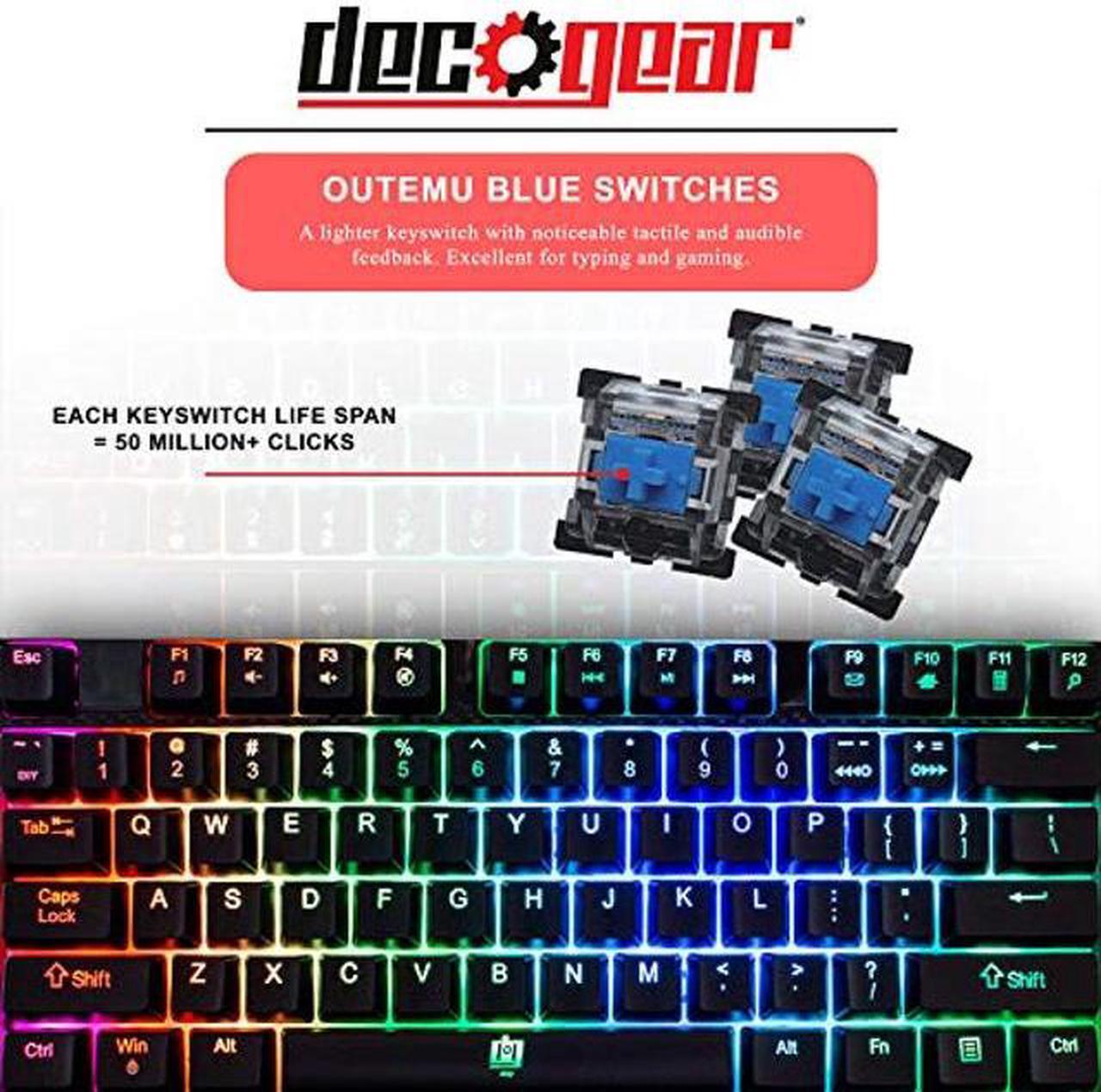 Alt view image 3 of 5 - Deco Gear Mechanical Gaming Keyboard, Anti-Ghosting, Ergonomic Fixed Palm Rest, Full Customizable RGB Backlit, Carbon Fiber Design, Outemu Blue Switch, Wired, Black