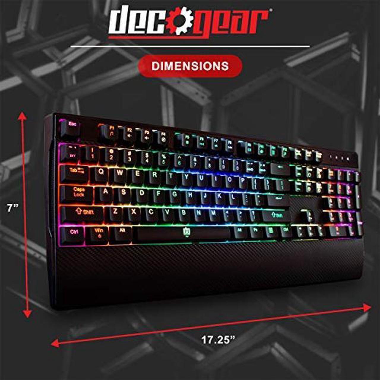 Alt view image 4 of 5 - Deco Gear Mechanical Gaming Keyboard, Anti-Ghosting, Ergonomic Fixed Palm Rest, Full Customizable RGB Backlit, Carbon Fiber Design, Outemu Blue Switch, Wired, Black