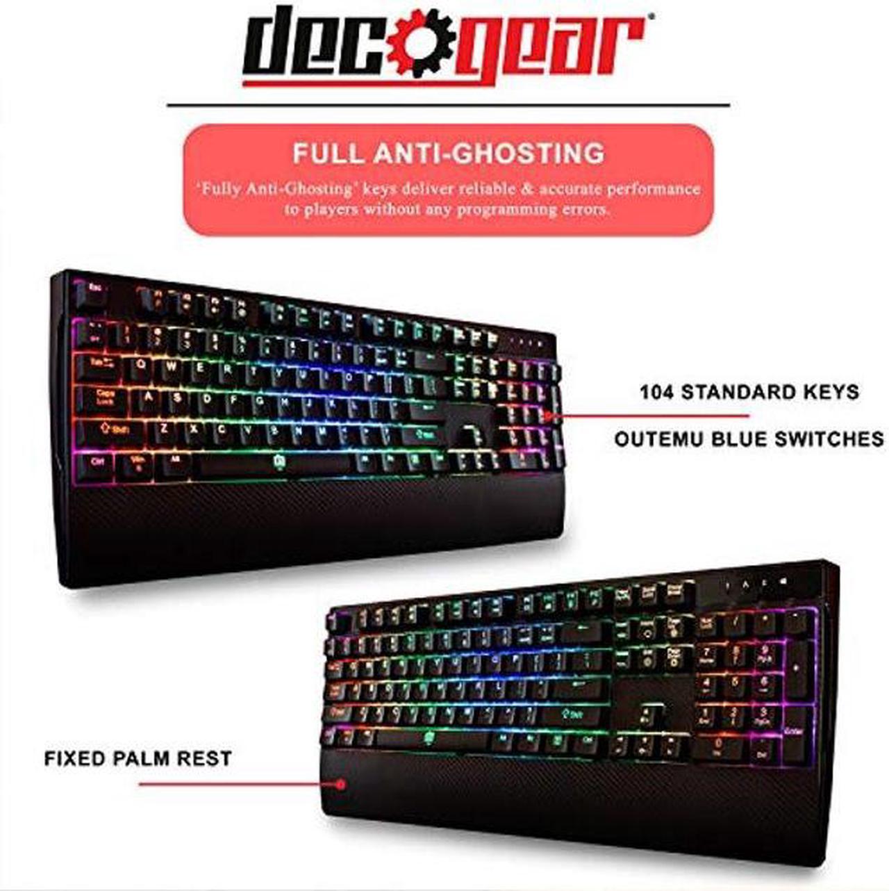 Alt view image 5 of 5 - Deco Gear Mechanical Gaming Keyboard, Anti-Ghosting, Ergonomic Fixed Palm Rest, Full Customizable RGB Backlit, Carbon Fiber Design, Outemu Blue Switch, Wired, Black
