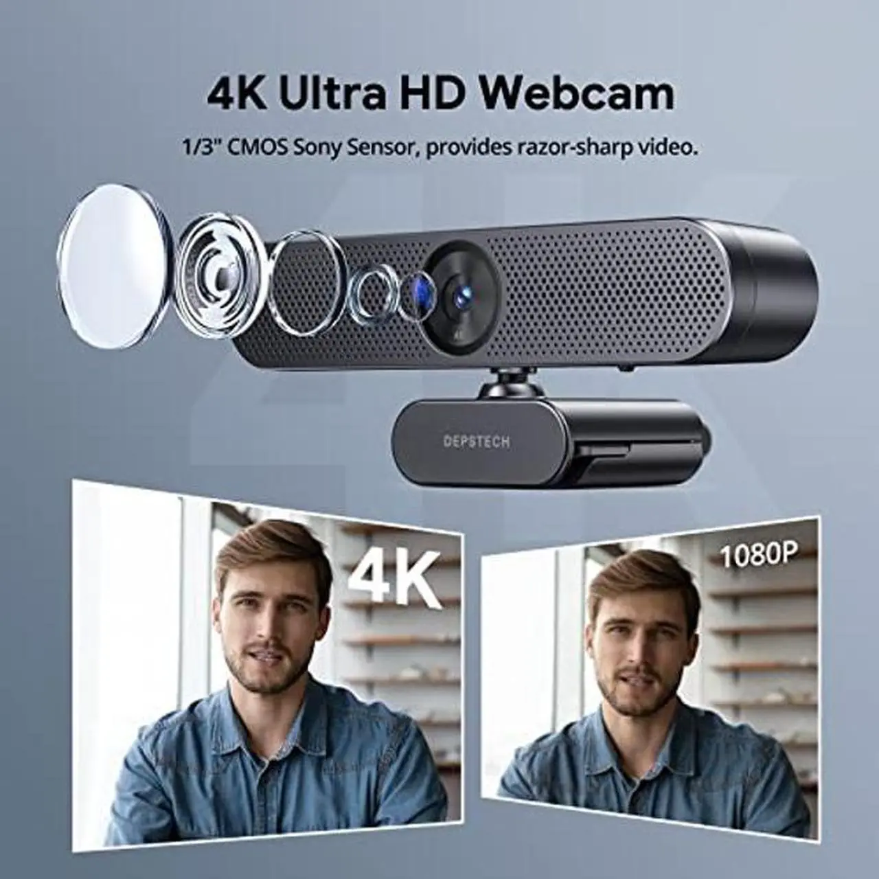 Alt view image 2 of 5 - Webcam 4K, DEPSTECH DW50 Webcam with Remote, Sony Sensor Computer Camera with Mic, Noise-Canceling, Auto-Focus, Low Light Correction, Privacy Cover, Ideal for Streaming,Teams,OBS,PC,Laptop and Desktop