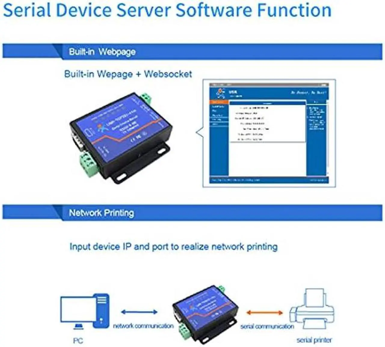 Alt view image 5 of 5 - PUSR Usr-Tcp232-410S Server RS232 / RS485 Serial to Ethernet Adapter TCP/IP Converter Supports DHCP/DNS