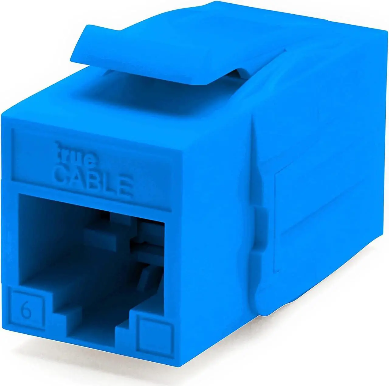 Main image of trueCABLE Cat6 Keystone Jack Coupler, Unshielded (UTP), PoE++ (4PPoE), UL Listed, ETL Verified, ANSI/TIA 568-2.D Cat 6 Performance Compliant, Female to Female RJ45 Couplers, Blue, 6 Pack