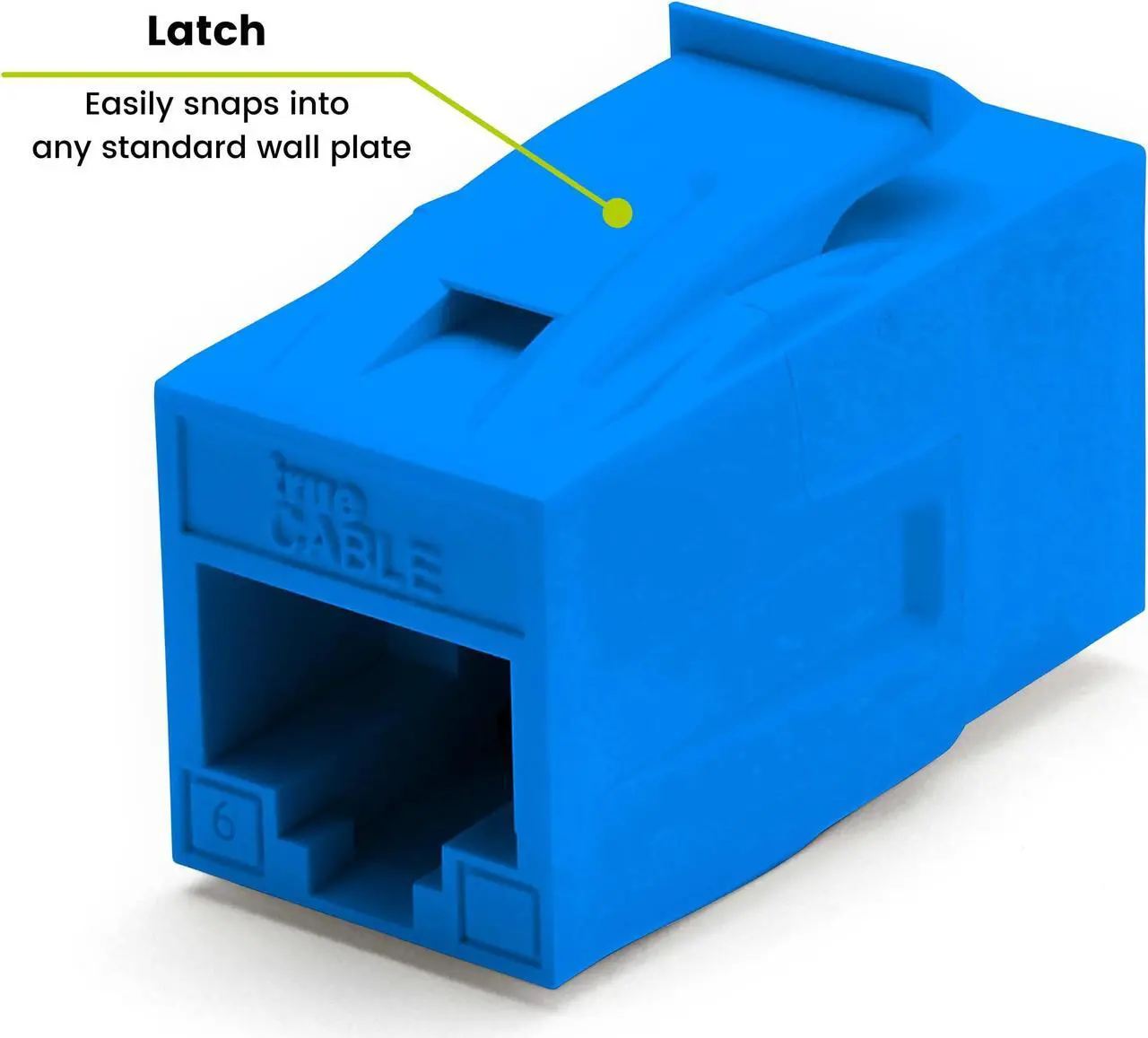 Alt view image 5 of 5 - trueCABLE Cat6 Keystone Jack Coupler, Unshielded (UTP), PoE++ (4PPoE), UL Listed, ETL Verified, ANSI/TIA 568-2.D Cat 6 Performance Compliant, Female to Female RJ45 Couplers, Blue, 6 Pack