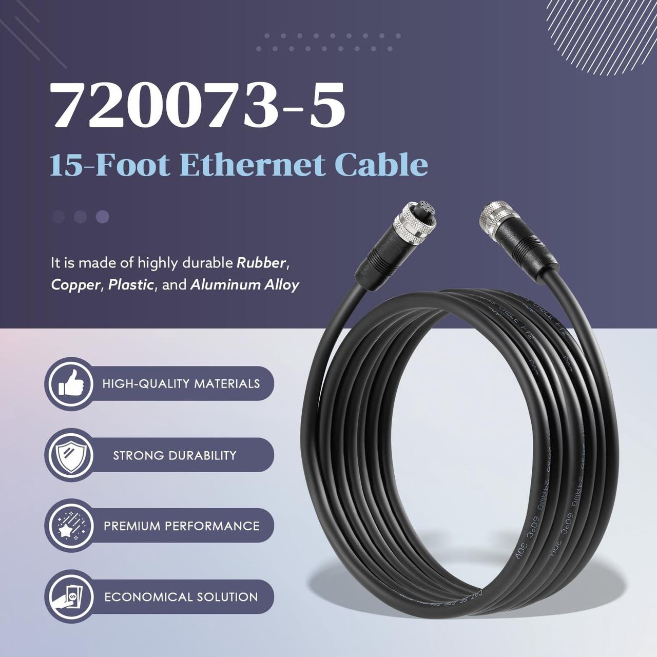 thumbnail image 2 of 720073-5 AS EC 15E Ethernet Cable For Humminbird Helix, SOLIX, APEX, ONIX, ION E 2 of 10