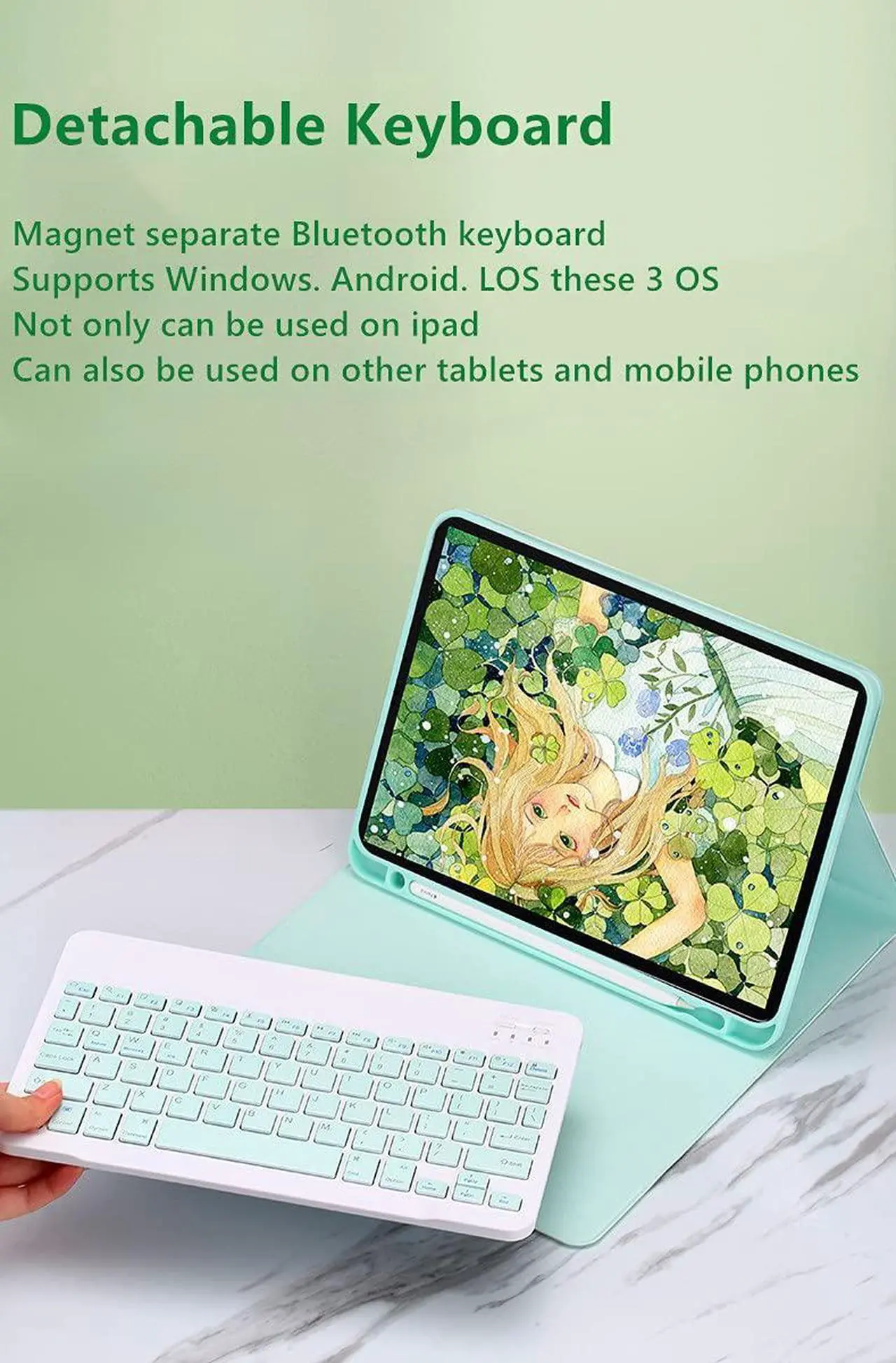 Alt view image 3 of 5 - YEEHi Color Keyboard for iPad 6th 5th Generation Air 2 iPad Pro 9.7 Keyboard Case with Mouse Cute Detachable Removable Wireless Bluetooth Keyboard Cover (Black)