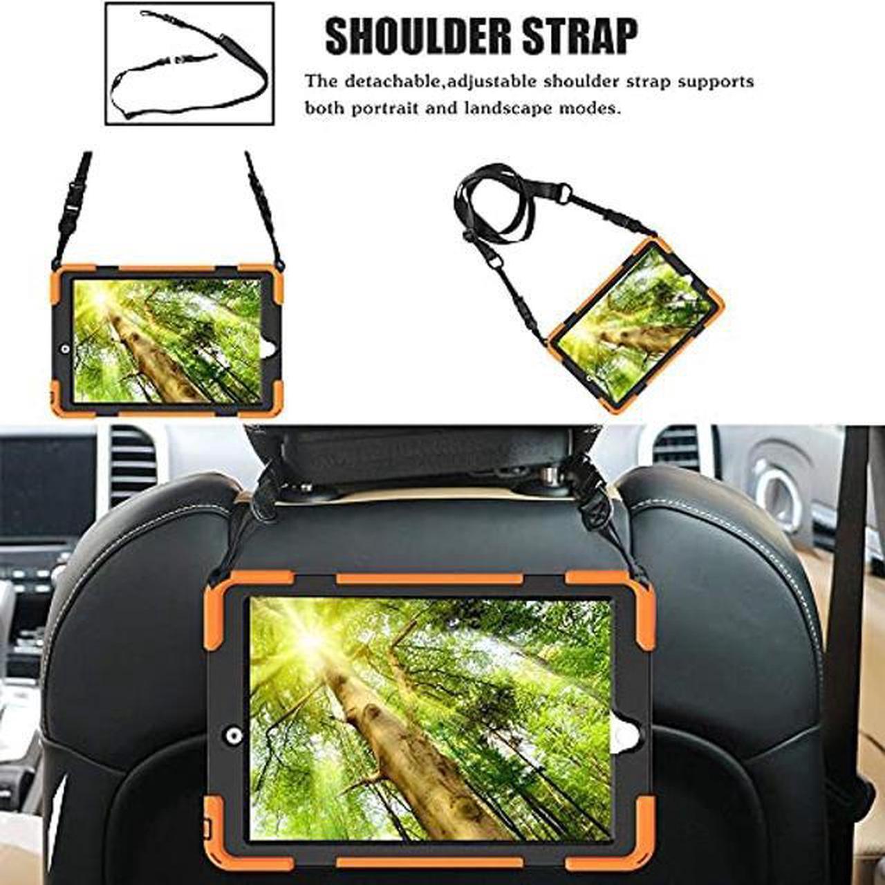 Alt view image 4 of 5 - Bundle-iPad 8th/7th Generation 10.2 Case with Tempered Glass Screen Protector Pencil Holder Kickstand Hand Strap and Shoulder Strap, Orange
