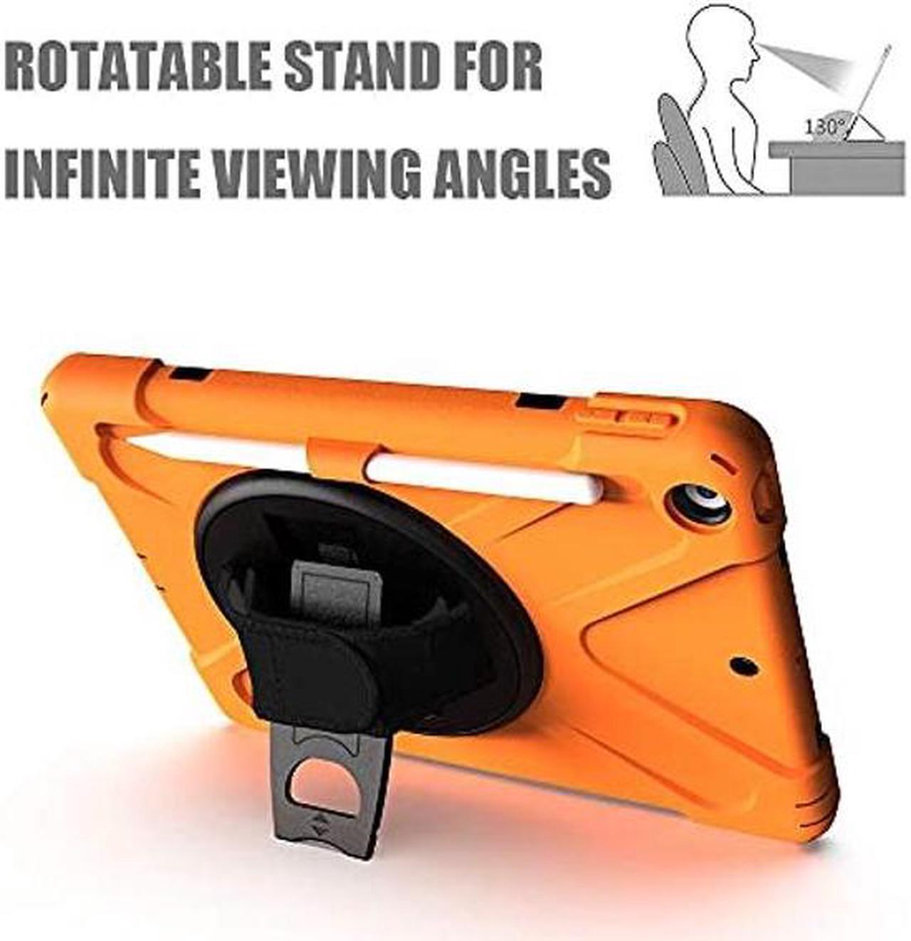 Alt view image 5 of 5 - Bundle-iPad 8th/7th Generation 10.2 Case with Tempered Glass Screen Protector Pencil Holder Kickstand Hand Strap and Shoulder Strap, Orange