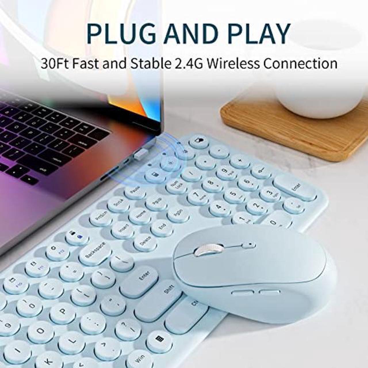 Alt view image 2 of 5 - Wireless Keyboard Mouse Combo - 2.4Ghz Aesthetic Quiet Keyboard and Mouse Wireless - 110 Keys Full Size Ultra-Thin Keyboard for Laptop, Computer, PC, Notebook, Windows, Mac OS (Blue)