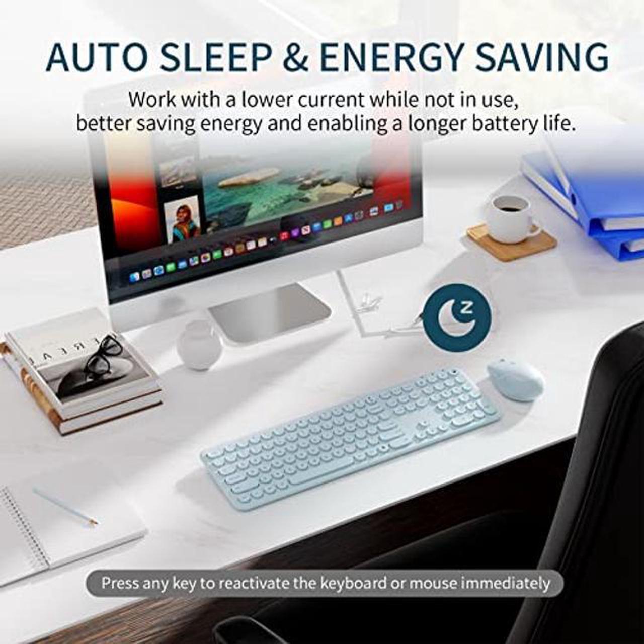 Alt view image 5 of 5 - Wireless Keyboard Mouse Combo - 2.4Ghz Aesthetic Quiet Keyboard and Mouse Wireless - 110 Keys Full Size Ultra-Thin Keyboard for Laptop, Computer, PC, Notebook, Windows, Mac OS (Blue)