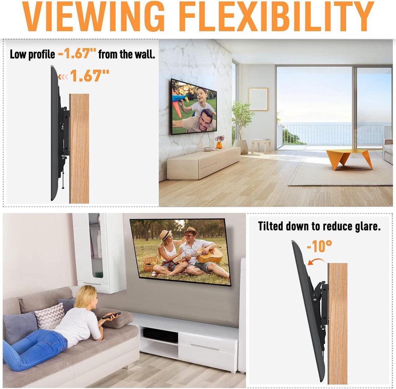 Alt view image 2 of 5 - Tilting TV Wall Mount Low Profile Flat TV Mount Bracket for Most 37-70 Inch TVs,Max VESA 600x400mm, Universal Hardware Kit for TV Mounting with Screws Washers Spacers Concrete Wall Anchors