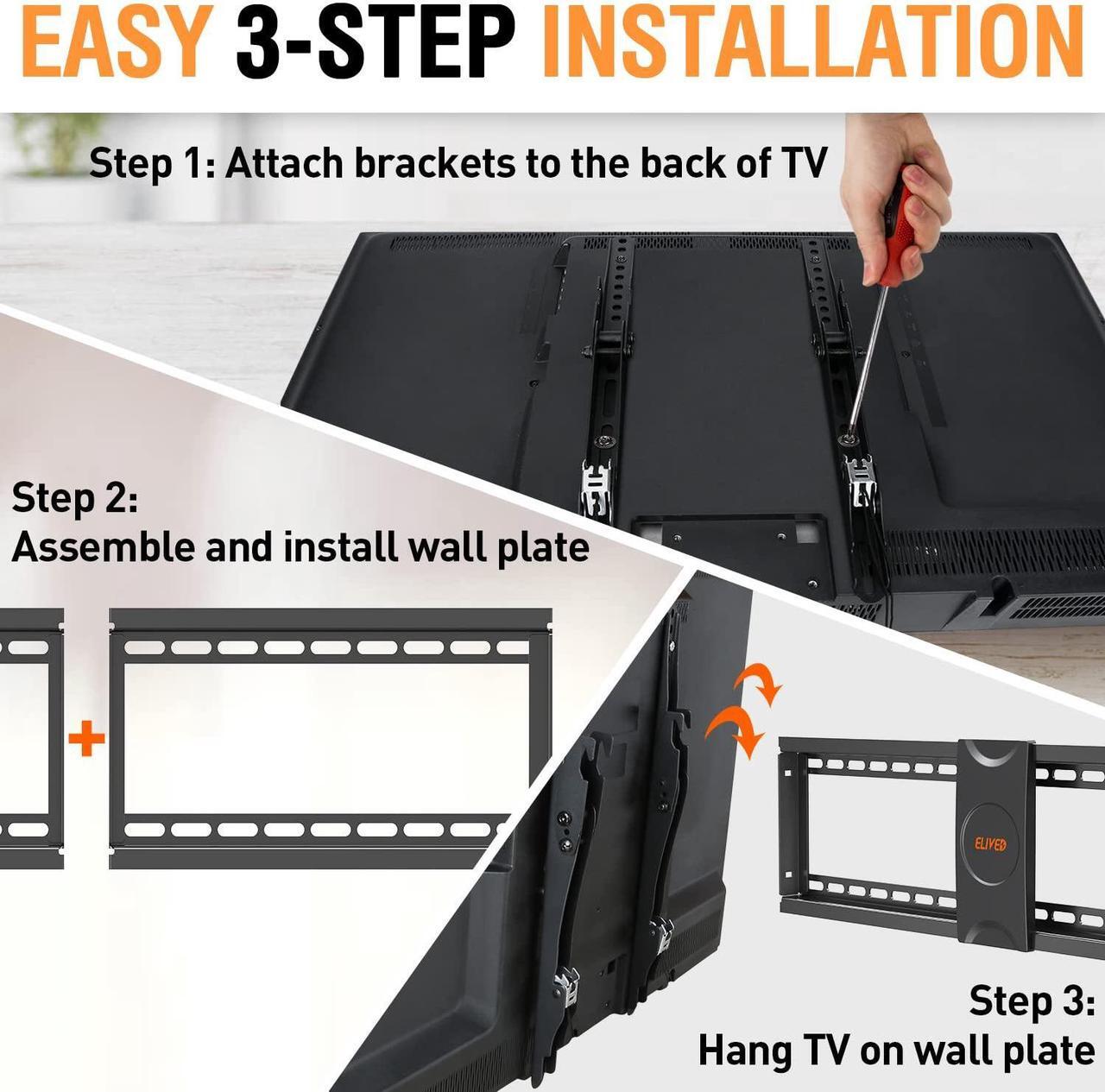 Alt view image 4 of 5 - Tilting TV Wall Mount Low Profile Flat TV Mount Bracket for Most 37-70 Inch TVs,Max VESA 600x400mm, Universal Hardware Kit for TV Mounting with Screws Washers Spacers Concrete Wall Anchors