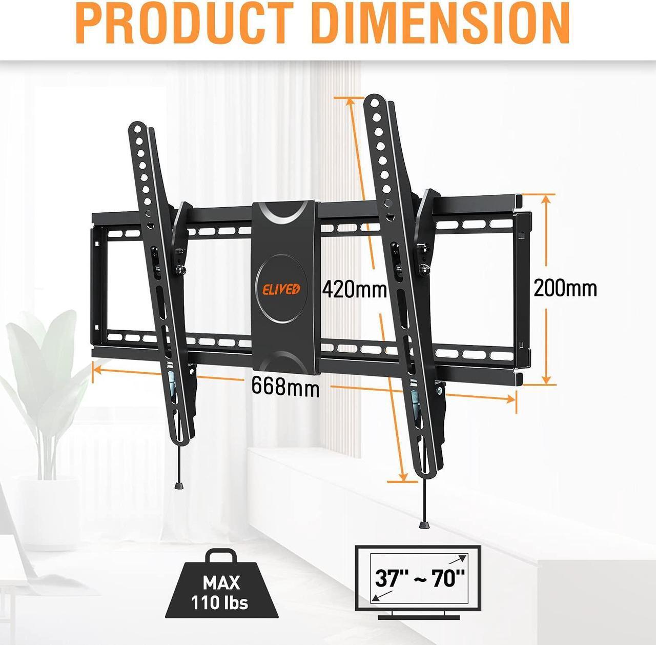 Alt view image 5 of 5 - Tilting TV Wall Mount Low Profile Flat TV Mount Bracket for Most 37-70 Inch TVs,Max VESA 600x400mm, Universal Hardware Kit for TV Mounting with Screws Washers Spacers Concrete Wall Anchors