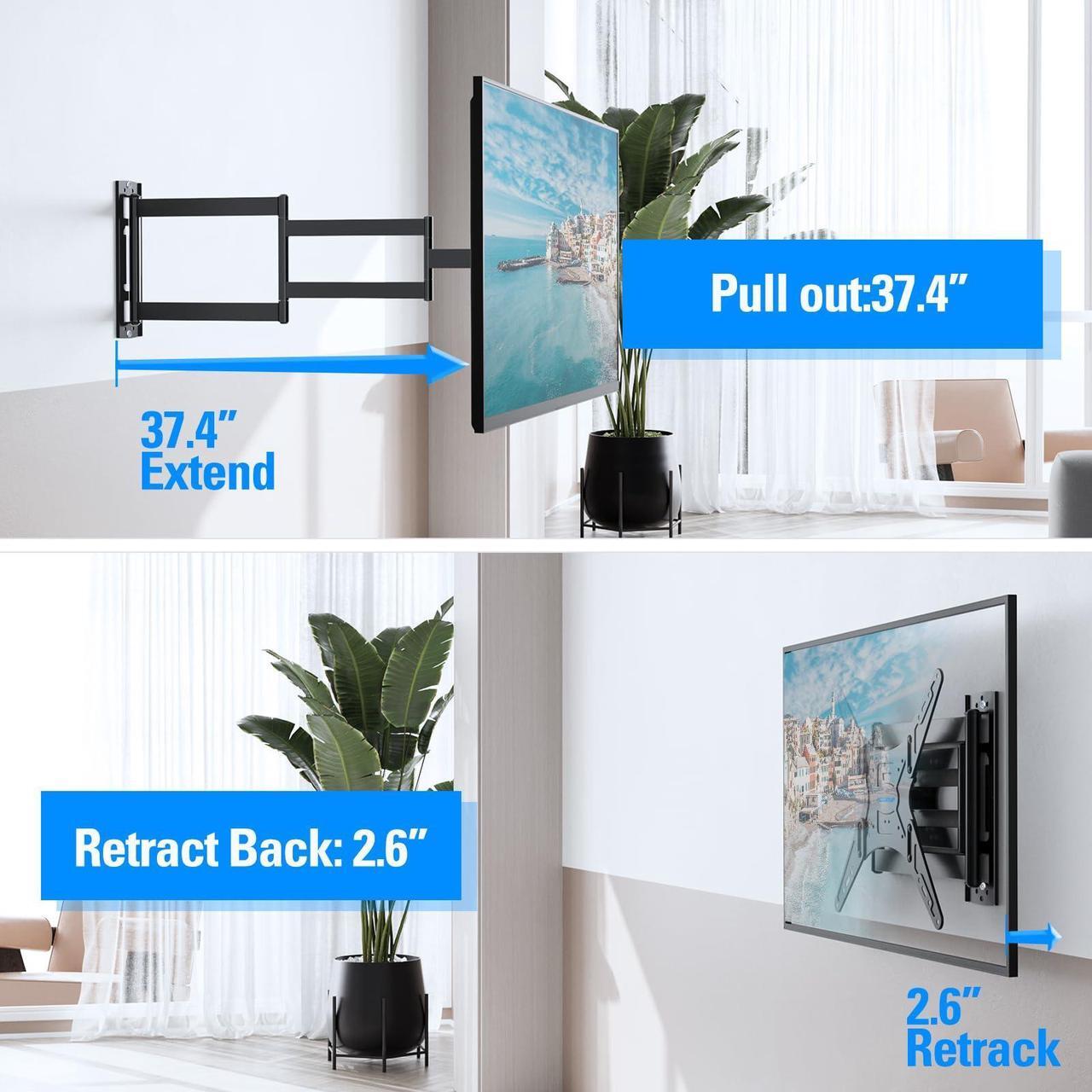 Alt view image 2 of 5 - MOUNTUP Long Arm TV Wall Mount for Most 26-65 Inch TVs, Corner TV Mount with 37.4 Inch Extension Arm, Smooth Swivel Tilt Single Stud Full Motion TV Bracket Max VESA 400x400mm, Holds to 77 lbs, MU0047