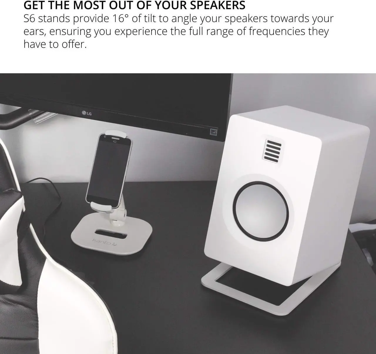 Alt view image 4 of 5 - Kanto S6W Desktop Speaker Stands for Large Speakers - 2 Pack (White)