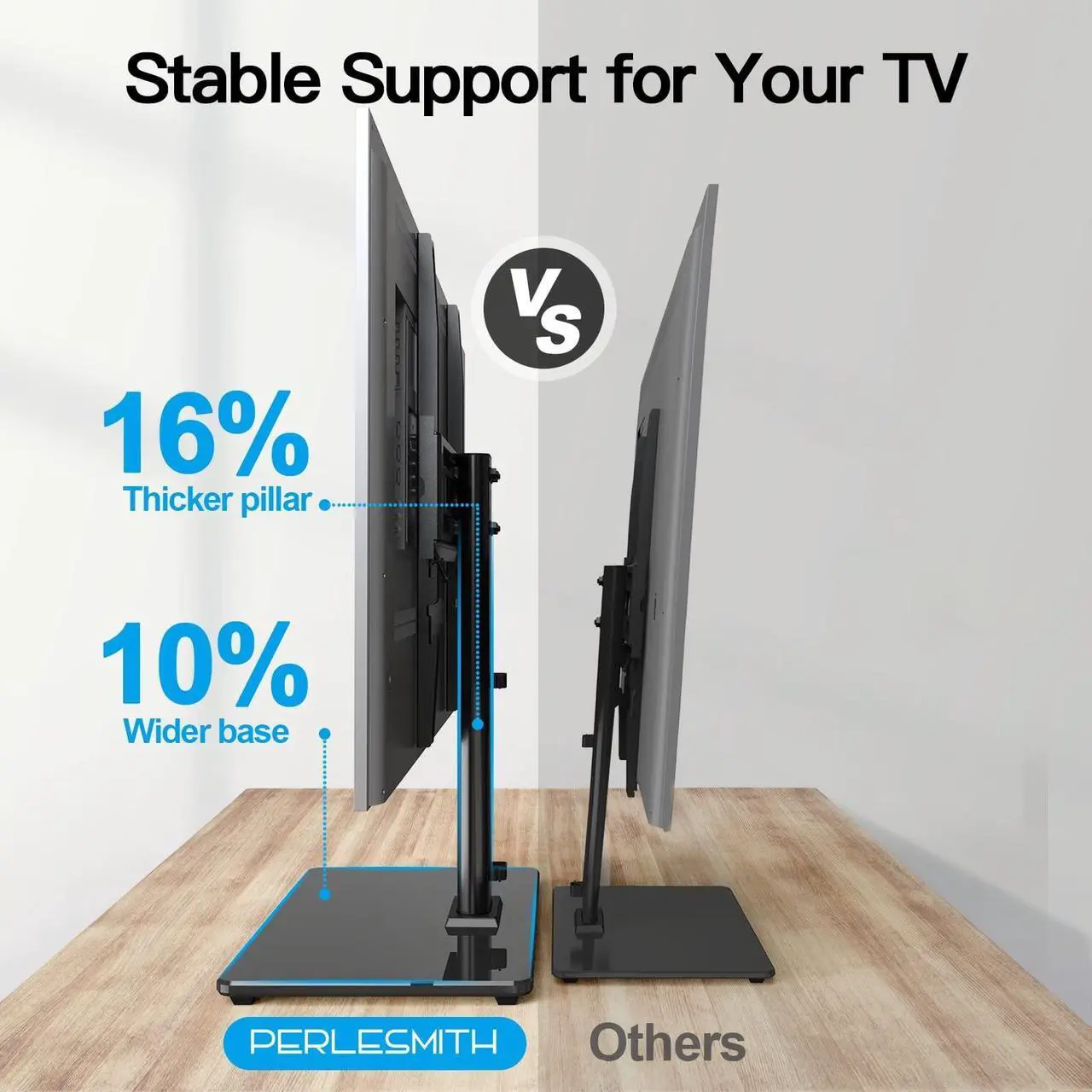 Alt view image 2 of 5 - PERLESMITH Universal TV Stand Table Top TV Base for 32 to 60,65 inch LCD LED OLED 4K Flat Screen TVs-Height Adjustable TV Mount Stand with Tempered Glass Base, VESA 400x400mm,Holds up to 88lbs PSTVS15