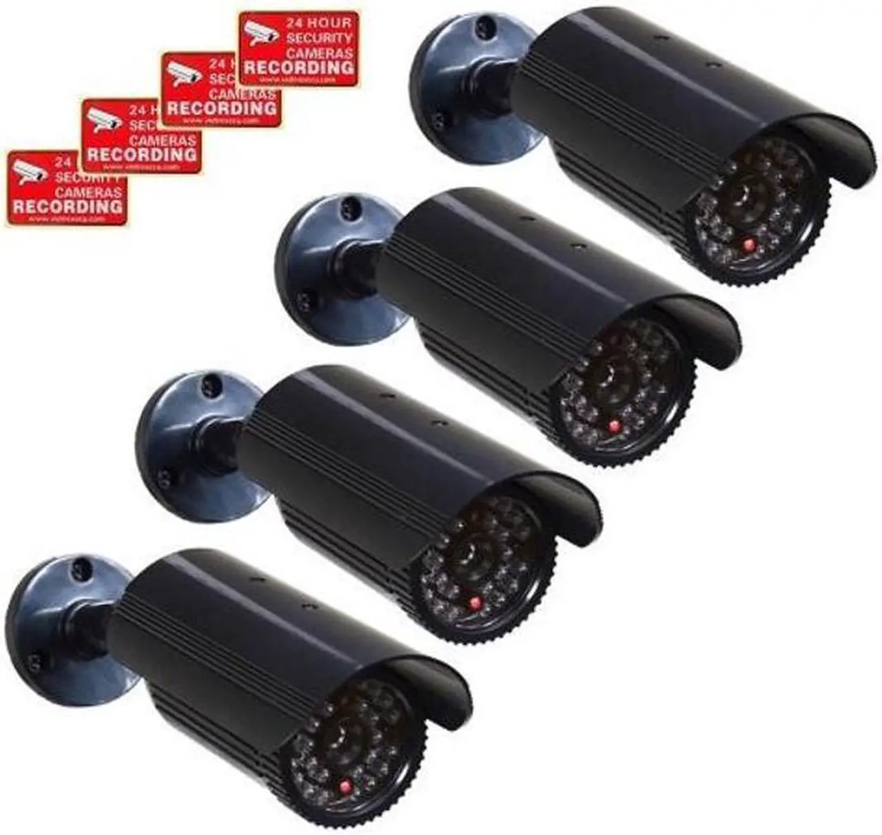 Main image of VideoSecu 4 x Dummy Security Camera Fake Bullet Cameras Infrared LEDs Flashing Light Home CCTV Surveillance 1QU
