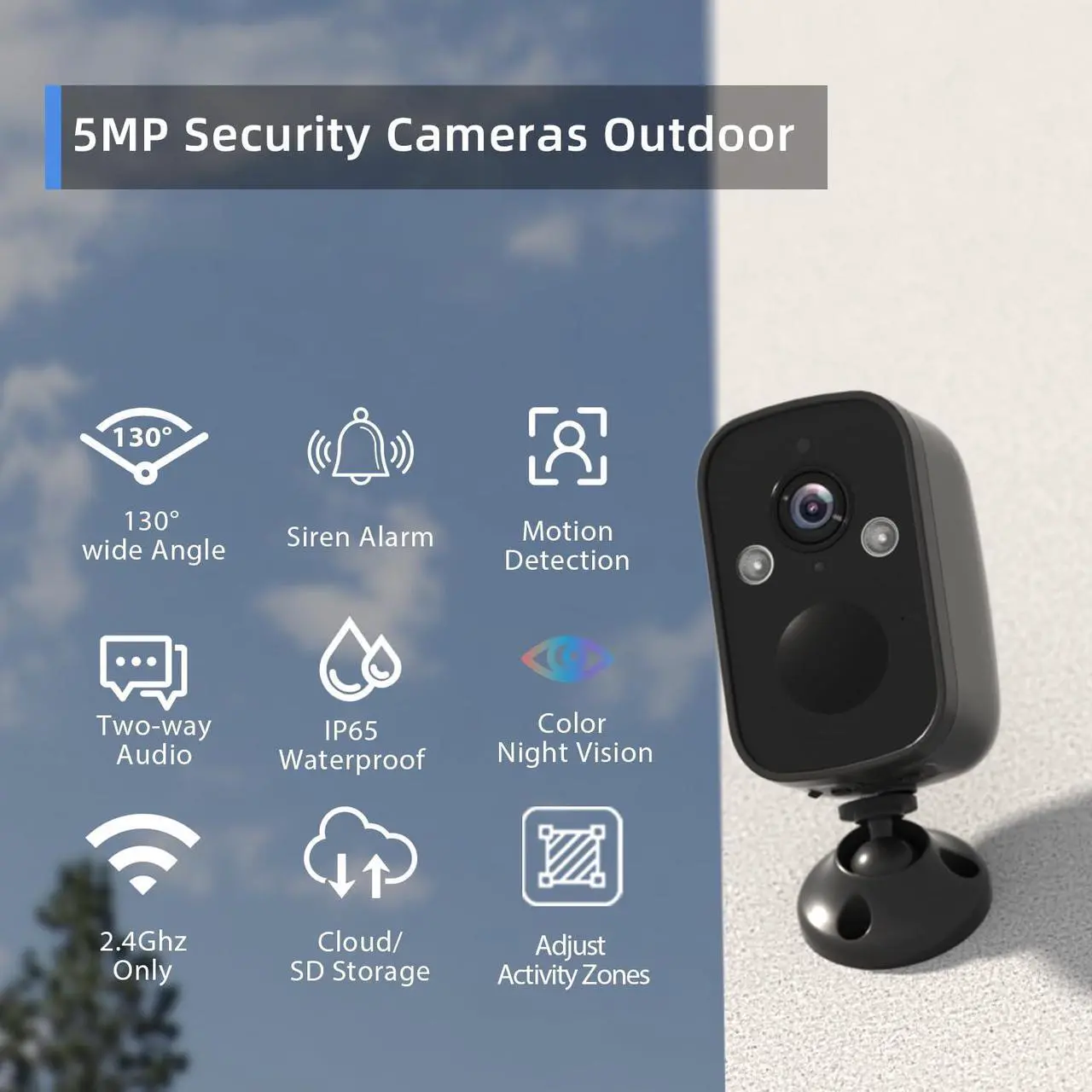 Alt view image 2 of 5 - Rraycom 4Pack Security Cameras Wireless Outdoor for Home Security, 5MP Security Camera with Color Night Vision, Spotlight Siren Alarm, AI Motion Detection, 2-Way Talk, Cloud/SD, Works with Alexa