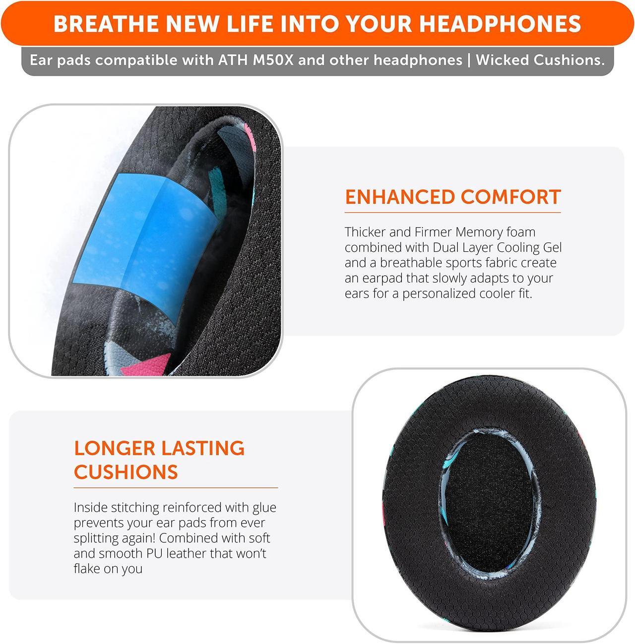 Alt view image 3 of 5 - WC Freeze Hybrid Fabric Cooling Gel Replacement Earpads - Compatible with HyperX Cloud, Steelseries Arctis, ATH M50X, Turtle Beach Stealth & More - Comfortable & Cooler for Longer | 90's Black