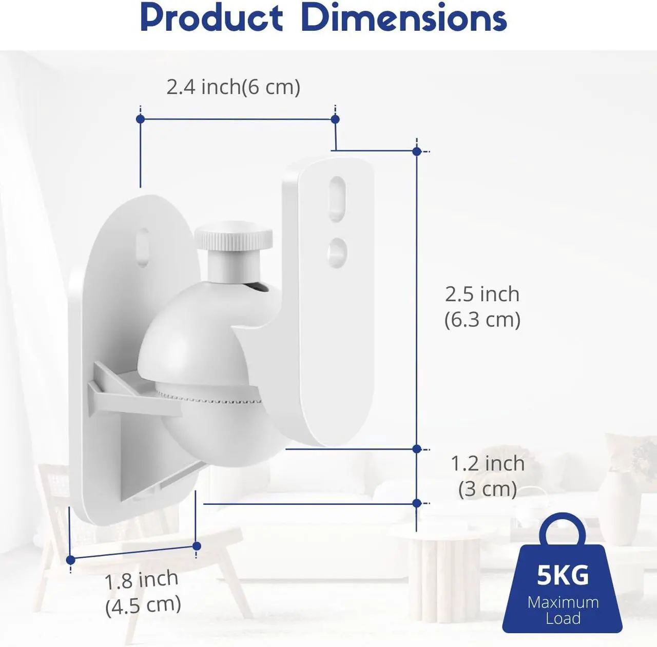 Alt view image 2 of 5 - TNP Universal Satellite Speaker Wall Mount Brackets - Stylish White Finish Surround Sound Speaker Mounts with Adjustable Swivel & Tilt Angle for Home Theater Speaker System,Can Hold Up to 11lbs,3Pairs