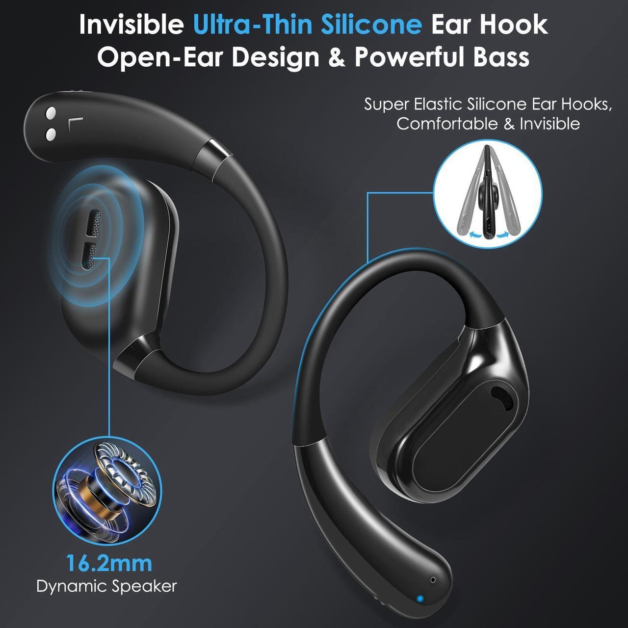 Alt view image 3 of 5 - ASIILOVI Open-Ear Headphones VG333 2024 Version, Invisible Ultra-Thin Silicone Ear Hook, Snug Fit & Powerful Bass, 70HRS Playtime, Bluetooth 5.3 Conduction Headphones Touch Control Wireless Earbuds