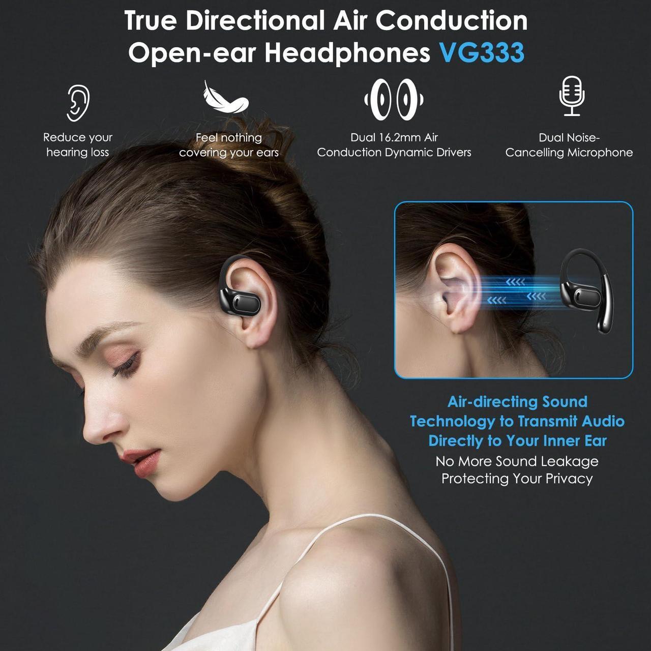 Alt view image 2 of 5 - ASIILOVI Open-Ear Headphones VG333 2024 Version, Invisible Ultra-Thin Silicone Ear Hook, Snug Fit & Powerful Bass, 70HRS Playtime, Bluetooth 5.3 Conduction Headphones Touch Control Wireless Earbuds