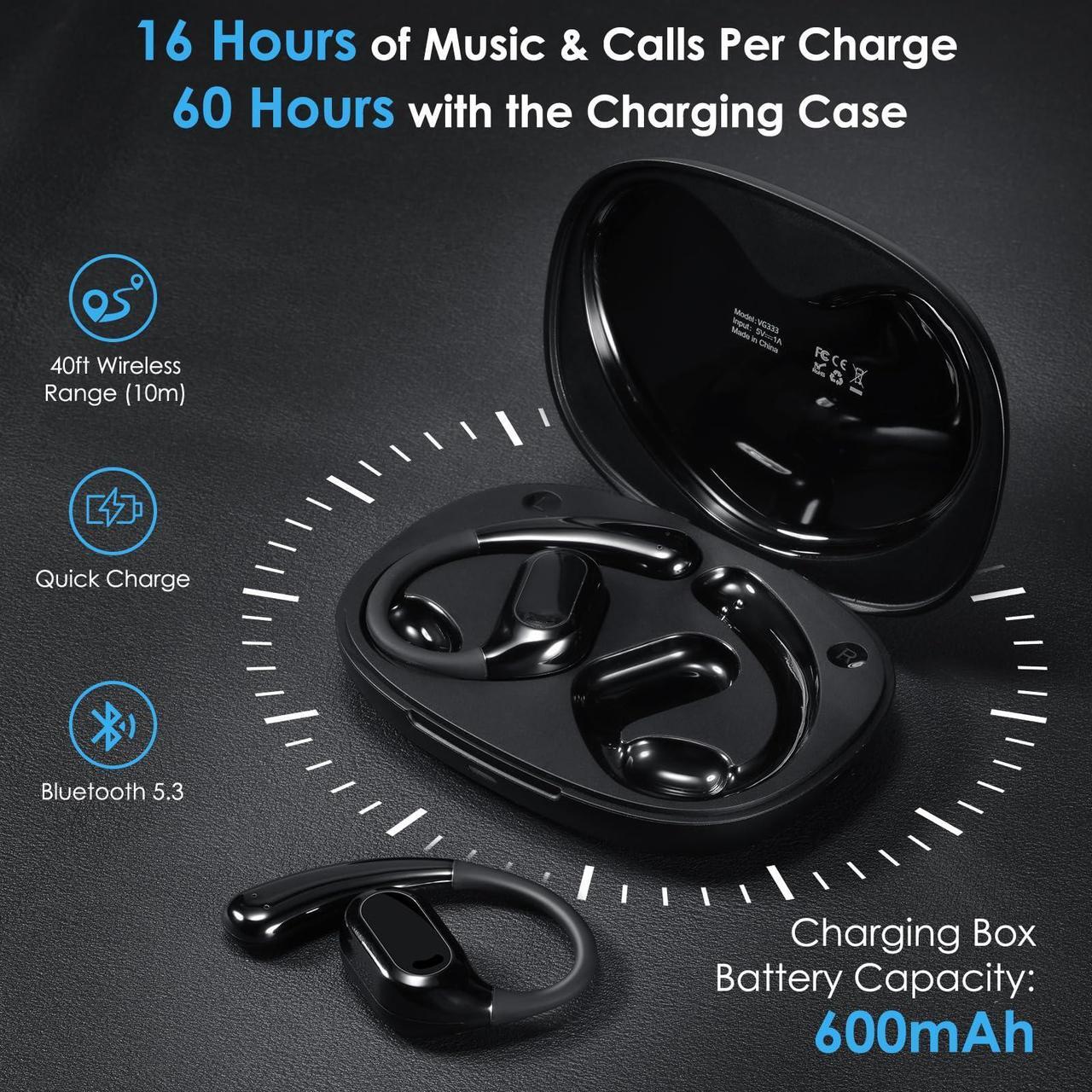 Alt view image 4 of 5 - ASIILOVI Open-Ear Headphones VG333 2024 Version, Invisible Ultra-Thin Silicone Ear Hook, Snug Fit & Powerful Bass, 70HRS Playtime, Bluetooth 5.3 Conduction Headphones Touch Control Wireless Earbuds