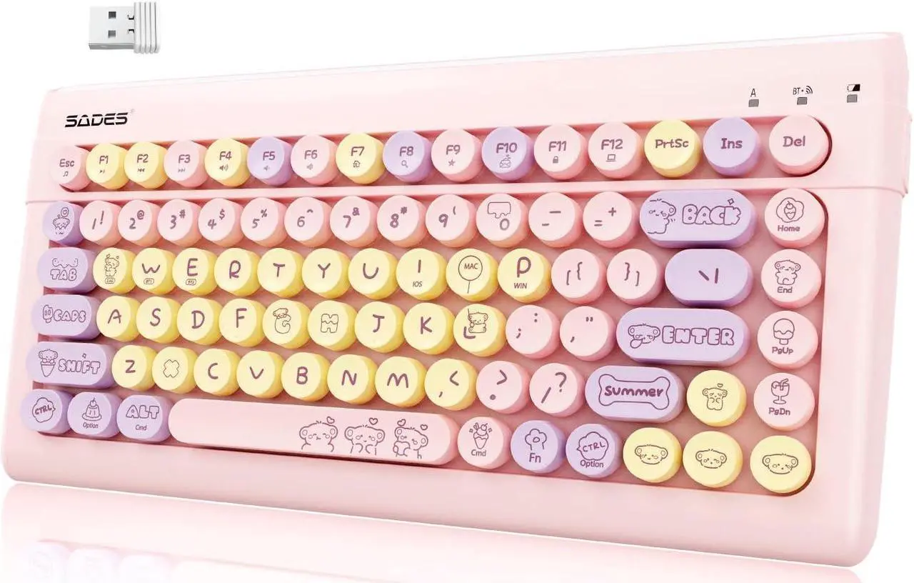 Main image of Pink Wireless Bluetooth Keyboard for iPads Tablet Mac PC Laptop Desktop Smart Phone,Cute Typewriter Style Computer Keyboards with Round Raised Keycaps,Colorful Mini iPad Keyboard for Kids Girl Women