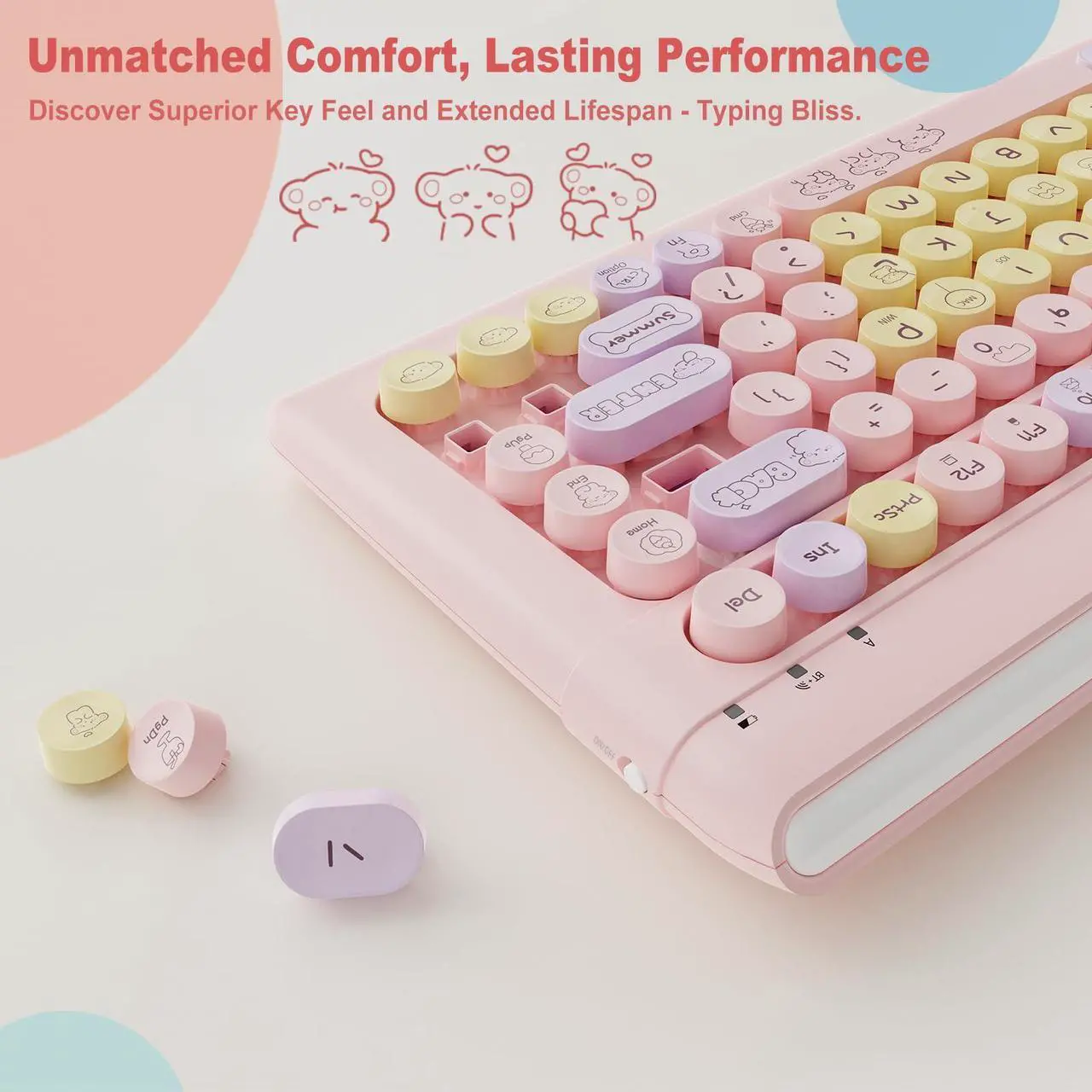 Alt view image 3 of 5 - Pink Wireless Bluetooth Keyboard for iPads Tablet Mac PC Laptop Desktop Smart Phone,Cute Typewriter Style Computer Keyboards with Round Raised Keycaps,Colorful Mini iPad Keyboard for Kids Girl Women