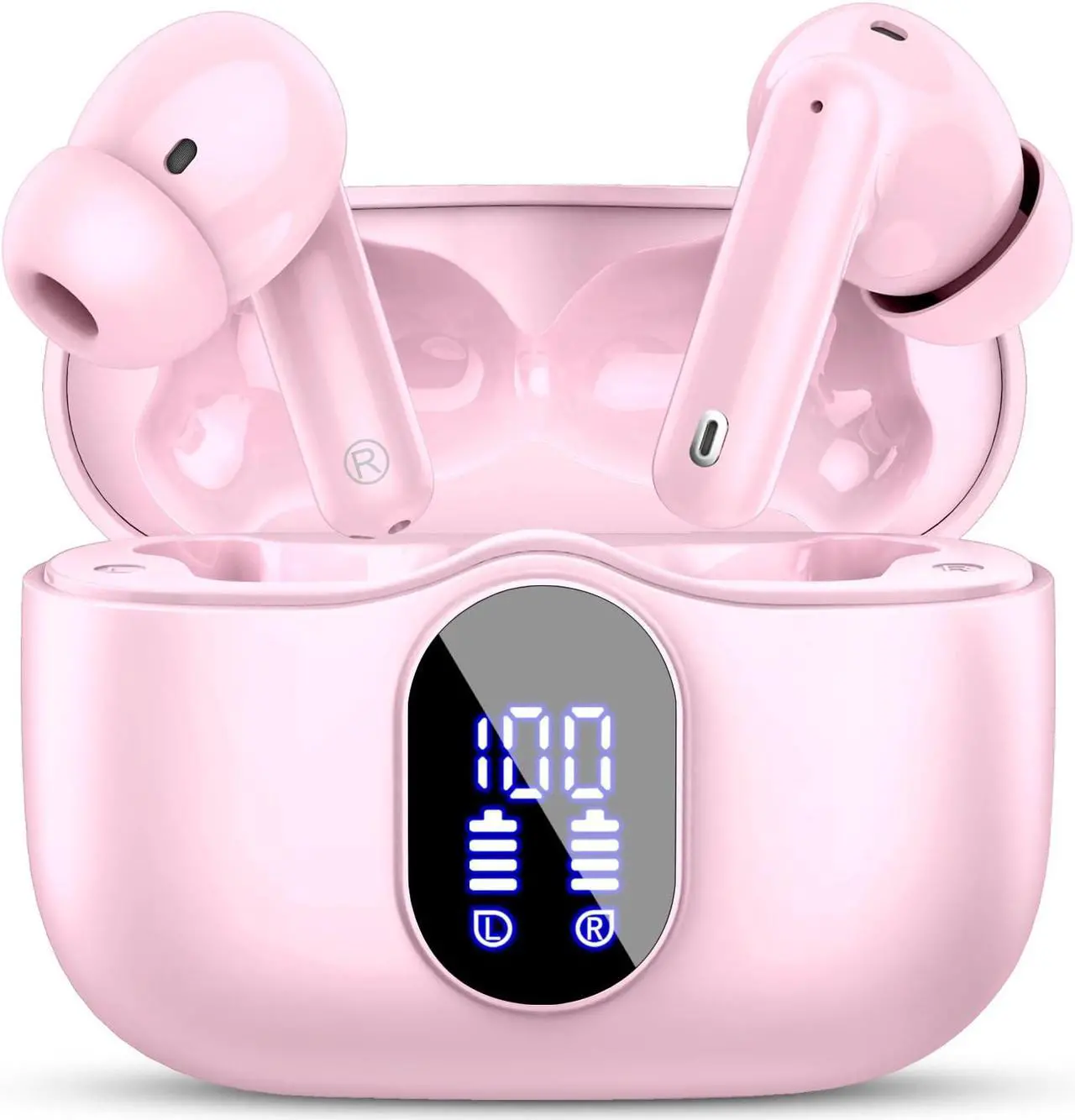 Main image of Wireless Earbuds Bluetooth 5.3 Headphones Bass Stereo Ear Buds with Noise Cancelling Mic LED Display in Ear Earphones IP7 Waterproof 36H Playtime for Laptop Pad Phones Sports Workout Pink