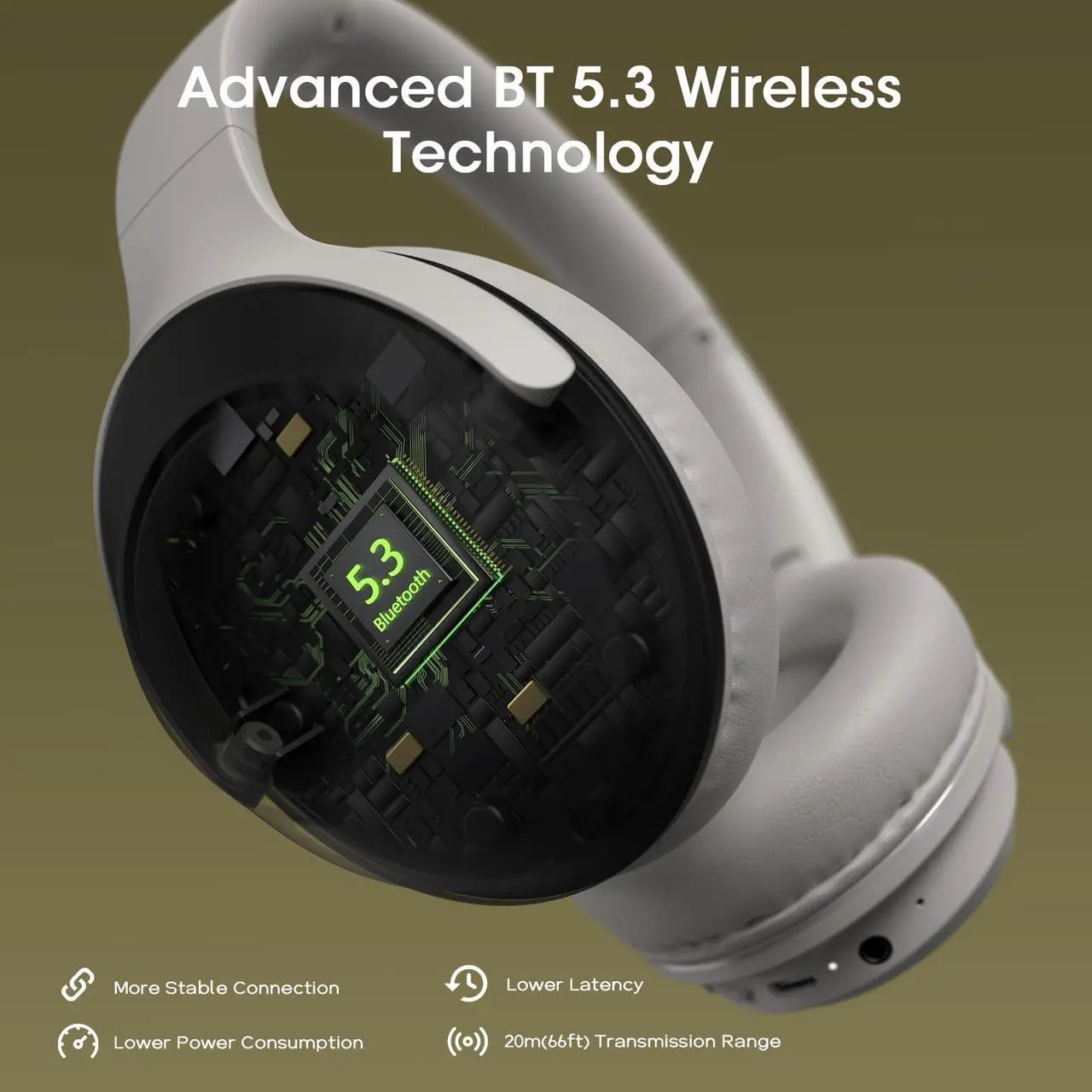 Alt view image 4 of 5 - DOQAUS Bluetooth Headphones, Wireless Over Ear Bluetooth Headphones, 70H Playtime, 3EQ Modes, HiFi Stereo Sound, Deep Bass, Memory Foam Ear Cups, for Phone PC Travel Home Office (Light Gray)