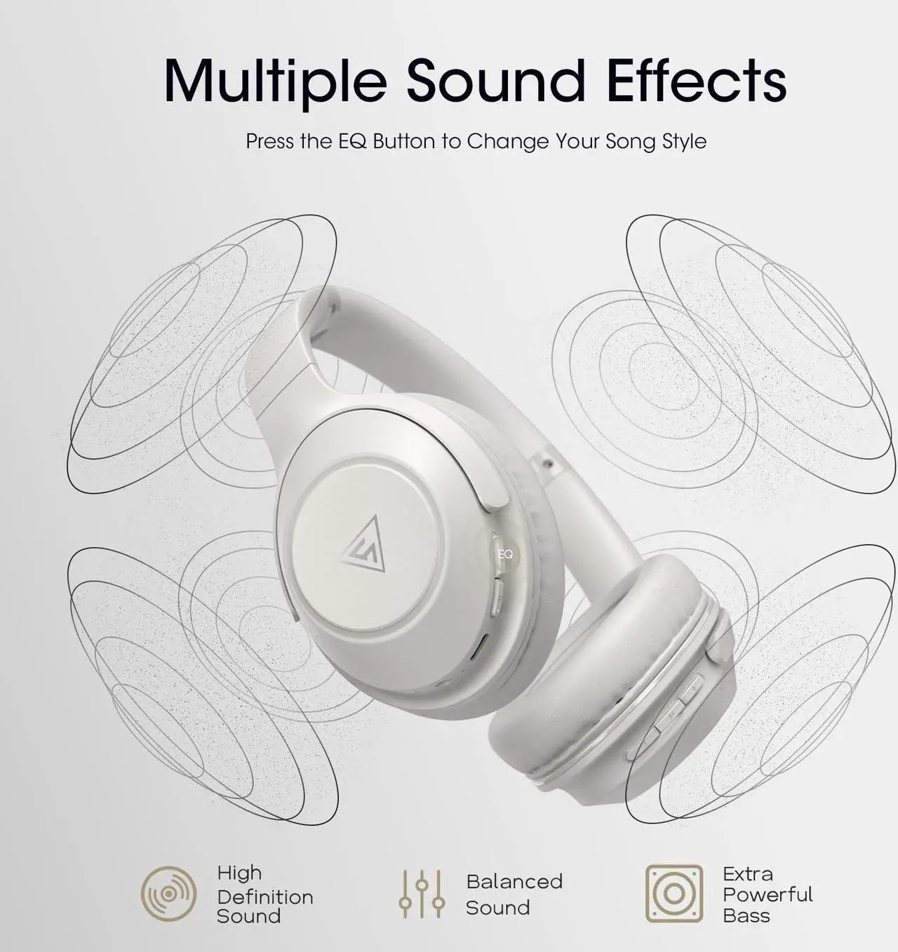 Alt view image 3 of 5 - DOQAUS Bluetooth Headphones, Wireless Over Ear Bluetooth Headphones, 70H Playtime, 3EQ Modes, HiFi Stereo Sound, Deep Bass, Memory Foam Ear Cups, for Phone PC Travel Home Office (Light Gray)