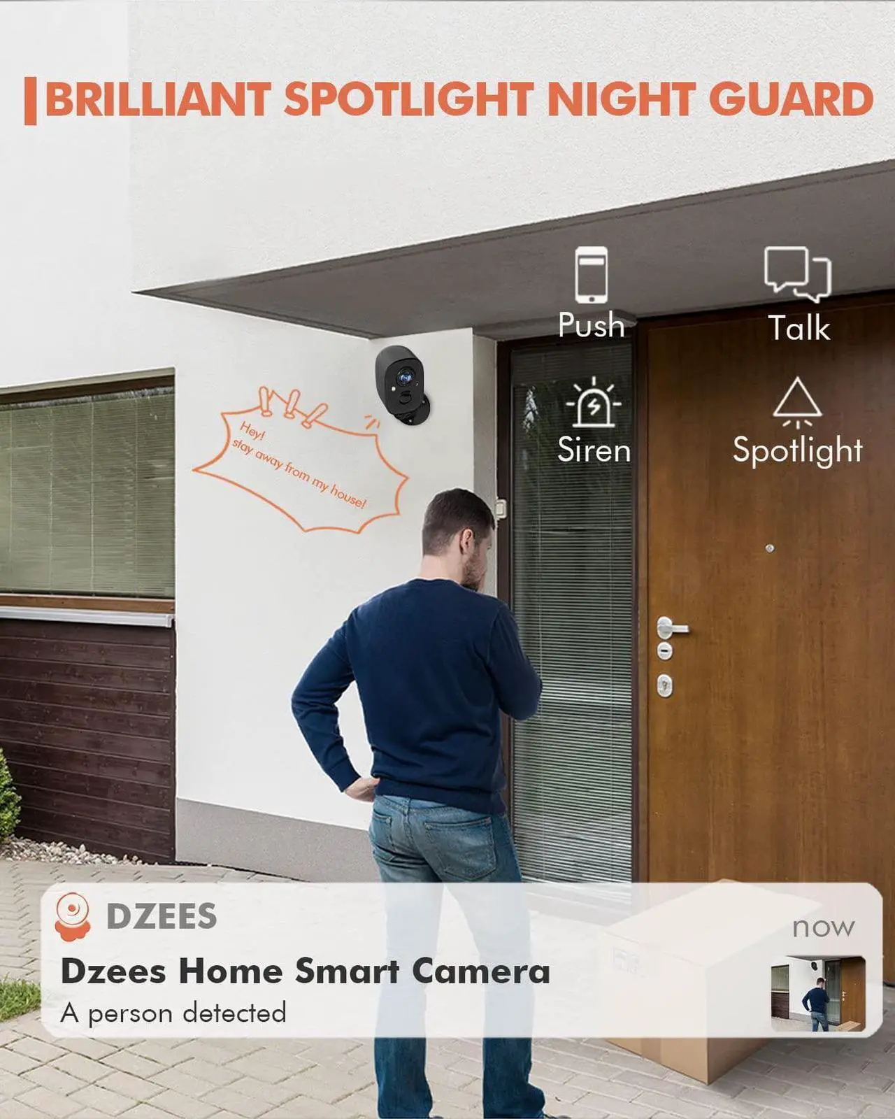 Alt view image 4 of 5 - Dzees Security Camera Outdoor Wireless - Upgrade 2K 3MP Battery Powered WiFi Outdoor Camera Wireless, Spotlight, Siren, AI Dectection, Color Night Vision, IP66 Waterproof Cloud/SD-Black