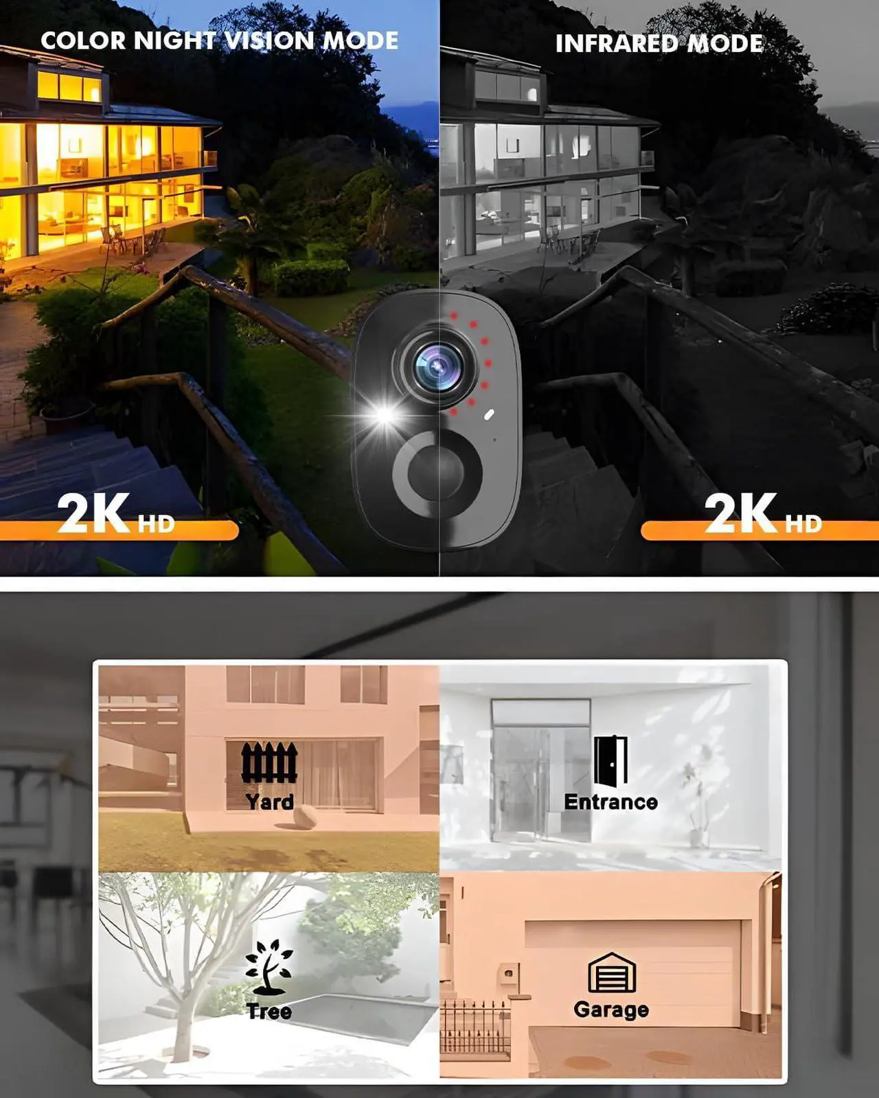 Alt view image 5 of 5 - Dzees Security Camera Outdoor Wireless - Upgrade 2K 3MP Battery Powered WiFi Outdoor Camera Wireless, Spotlight, Siren, AI Dectection, Color Night Vision, IP66 Waterproof Cloud/SD-Black