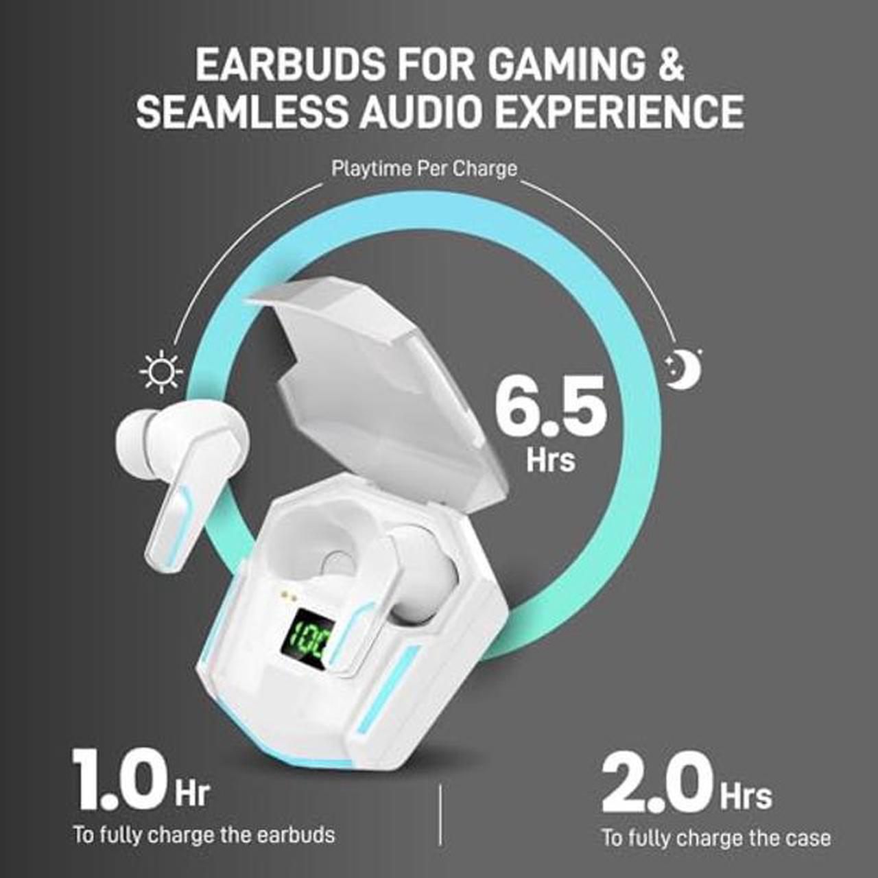 Alt view image 2 of 5 - MyJoy Cool Wireless Earbuds, Noise-Reducing Earbuds for Gaming, IPX5 Sweatproof-rated Headphones, Bluetooth Earbuds, Built-in Microphone, 6.5-Hour Playtime, White