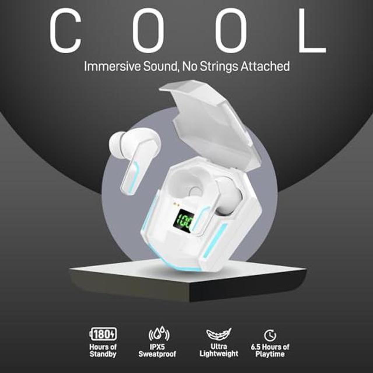 Alt view image 4 of 5 - MyJoy Cool Wireless Earbuds, Noise-Reducing Earbuds for Gaming, IPX5 Sweatproof-rated Headphones, Bluetooth Earbuds, Built-in Microphone, 6.5-Hour Playtime, White