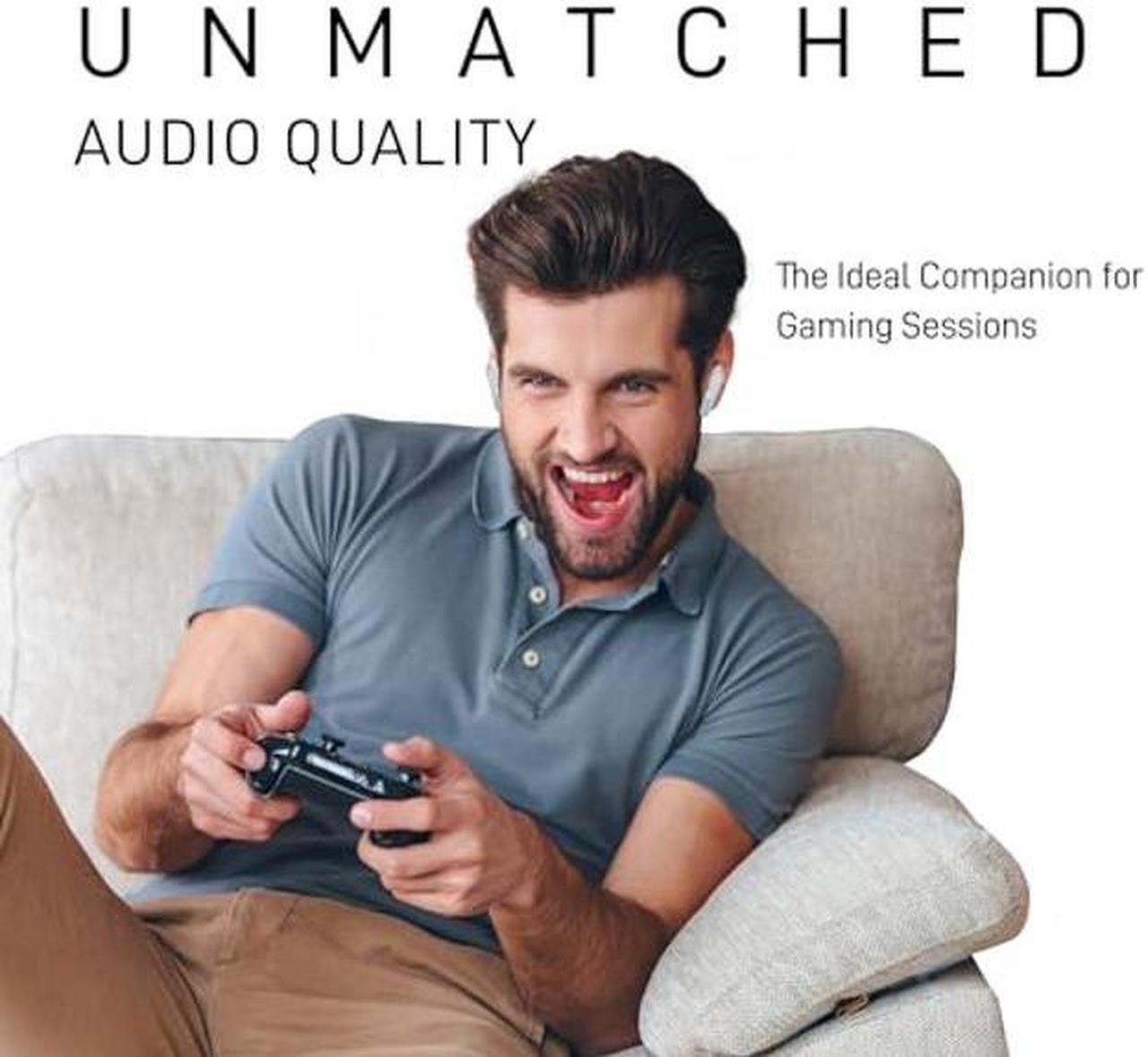 Alt view image 5 of 5 - MyJoy Cool Wireless Earbuds, Noise-Reducing Earbuds for Gaming, IPX5 Sweatproof-rated Headphones, Bluetooth Earbuds, Built-in Microphone, 6.5-Hour Playtime, White