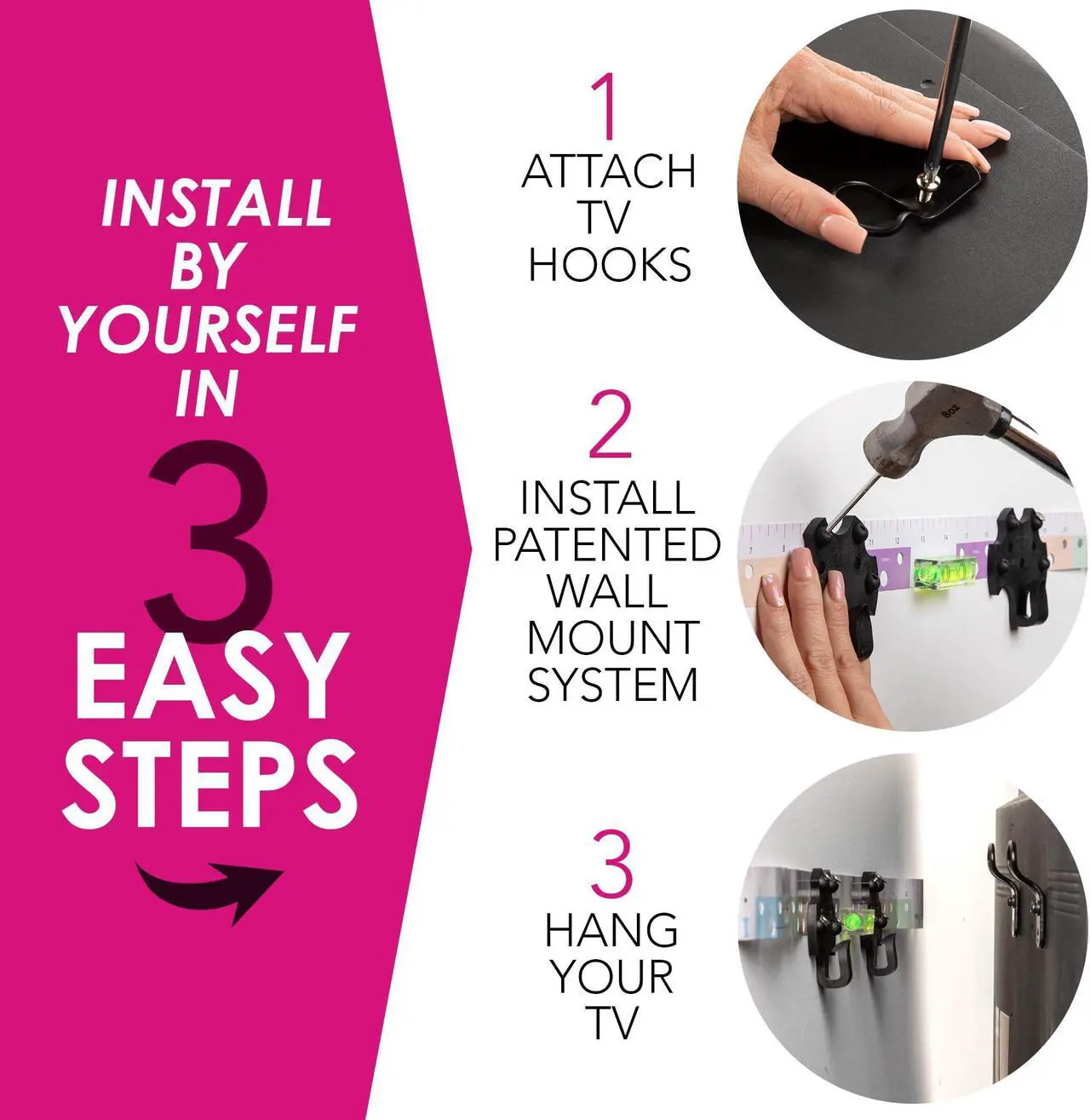 Alt view image 2 of 5 - HangSmart TV Wall Mount NO STUD Easy Install, DIY hangs any TV in minutes, 19-100 inch TVs, Holds up to 150LBS, Multi-Purpose most LED LCD Flat Screen TVs & Monitors, Include Hardware (TV 19" to 100")