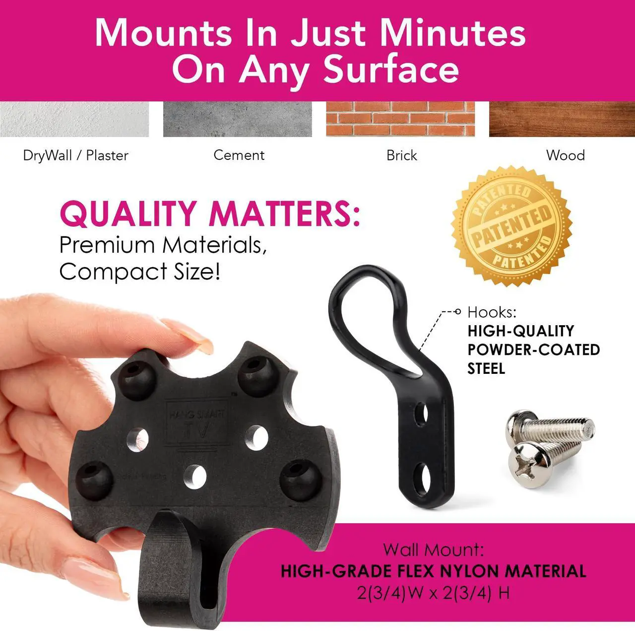 Alt view image 4 of 5 - HangSmart TV Wall Mount NO STUD Easy Install, DIY hangs any TV in minutes, 19-100 inch TVs, Holds up to 150LBS, Multi-Purpose most LED LCD Flat Screen TVs & Monitors, Include Hardware (TV 19" to 100")