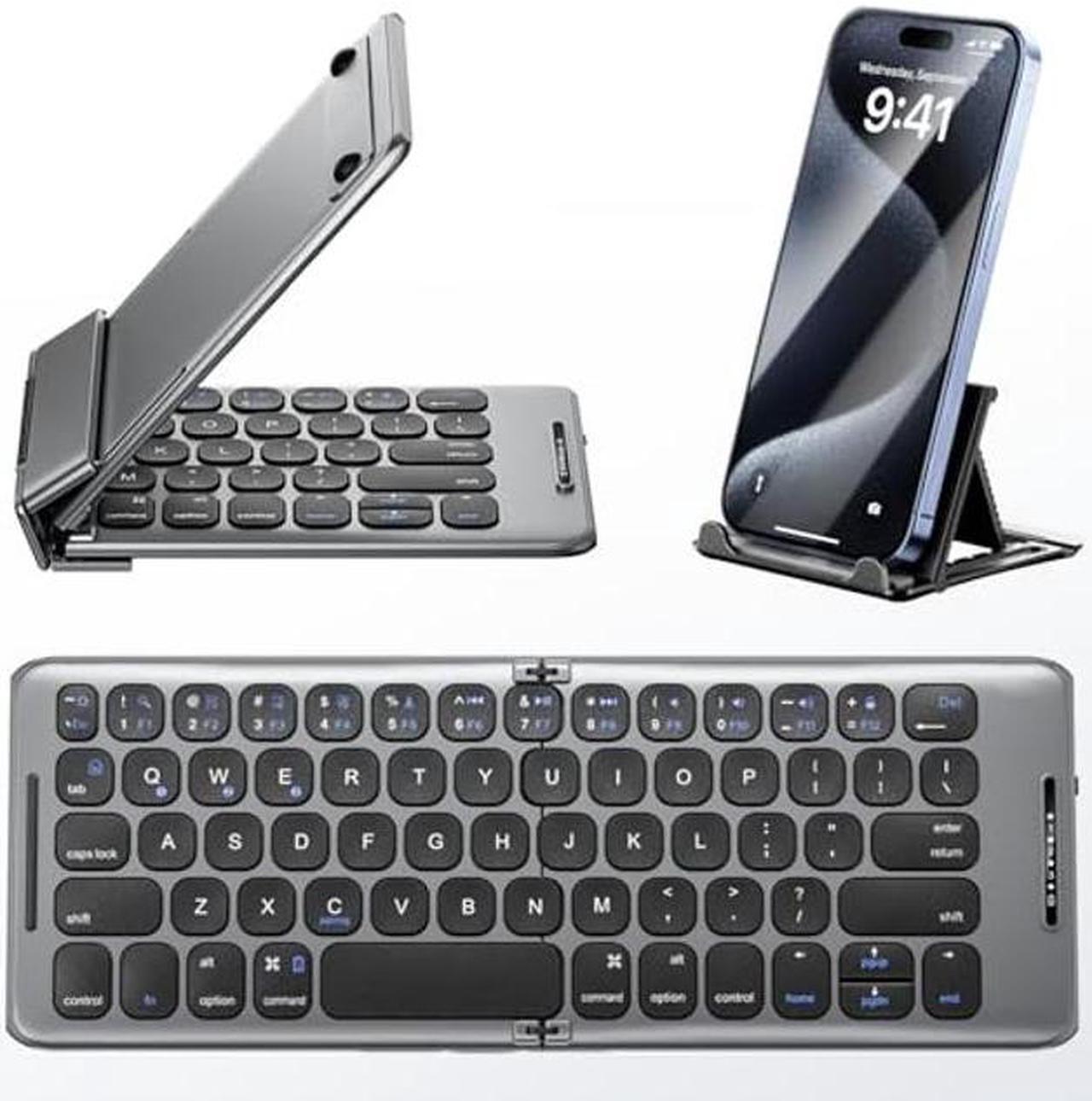 Main image of PuechAxe Foldable Bluetooth Keyboard with Stand Holder, Portable Wireless Phone Keyboard, Rechargeable Full Size Ultra Slim Travel Keyboard for iOS, Android, Windows, Fit Phone Pad Tablet Laptop,B088
