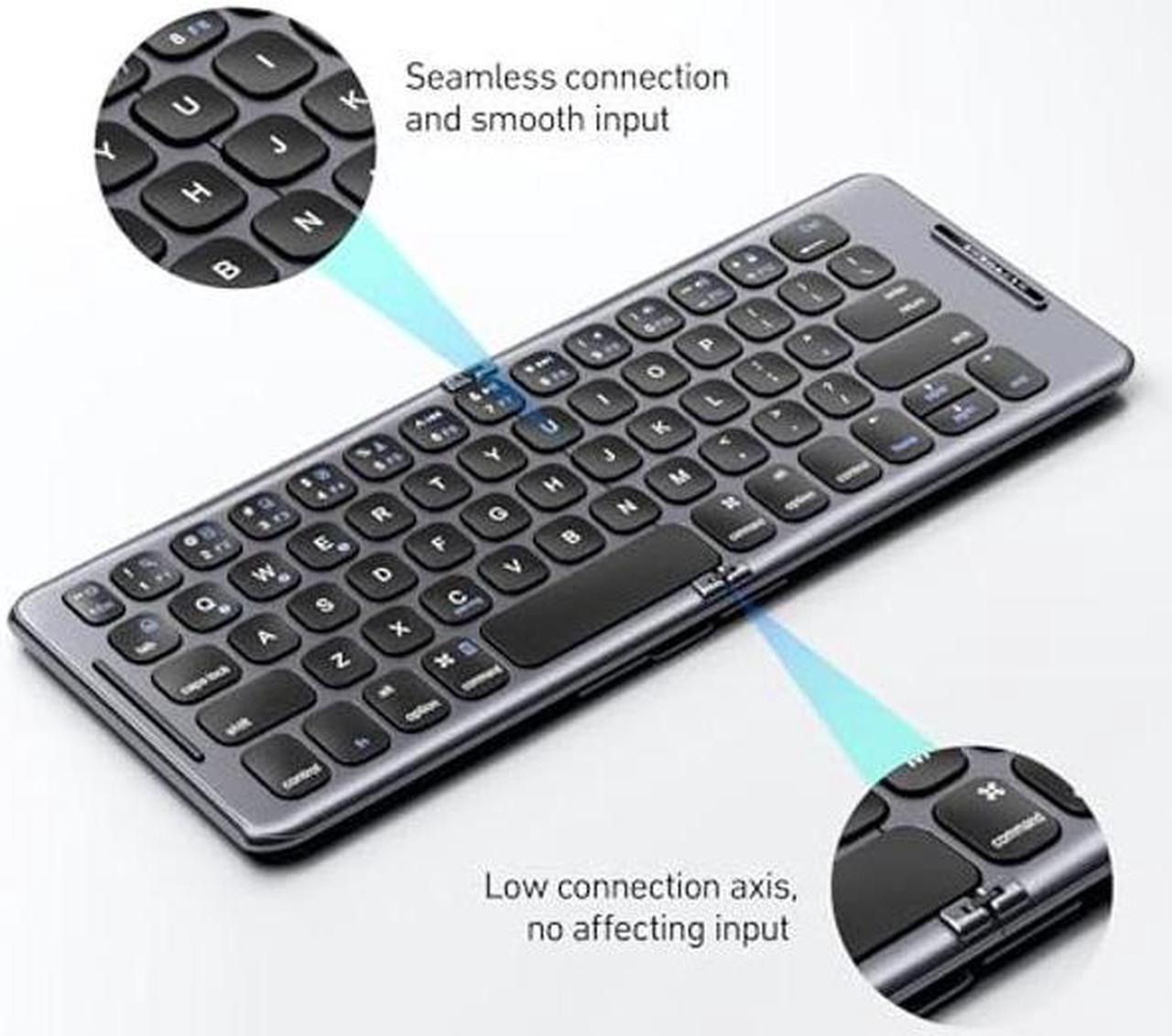 Alt view image 3 of 5 - PuechAxe Foldable Bluetooth Keyboard with Stand Holder, Portable Wireless Phone Keyboard, Rechargeable Full Size Ultra Slim Travel Keyboard for iOS, Android, Windows, Fit Phone Pad Tablet Laptop,B088