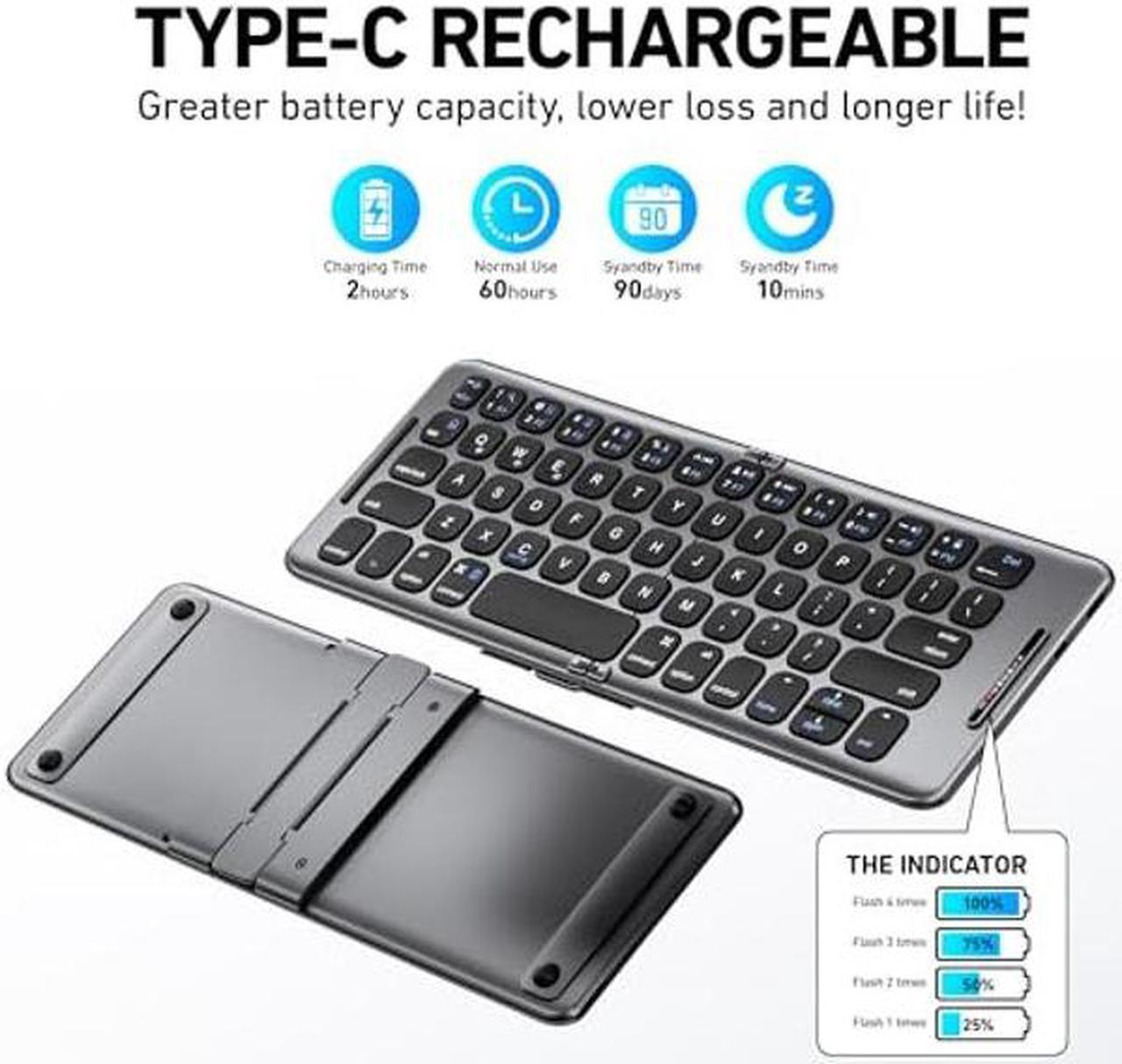 Alt view image 4 of 5 - PuechAxe Foldable Bluetooth Keyboard with Stand Holder, Portable Wireless Phone Keyboard, Rechargeable Full Size Ultra Slim Travel Keyboard for iOS, Android, Windows, Fit Phone Pad Tablet Laptop,B088