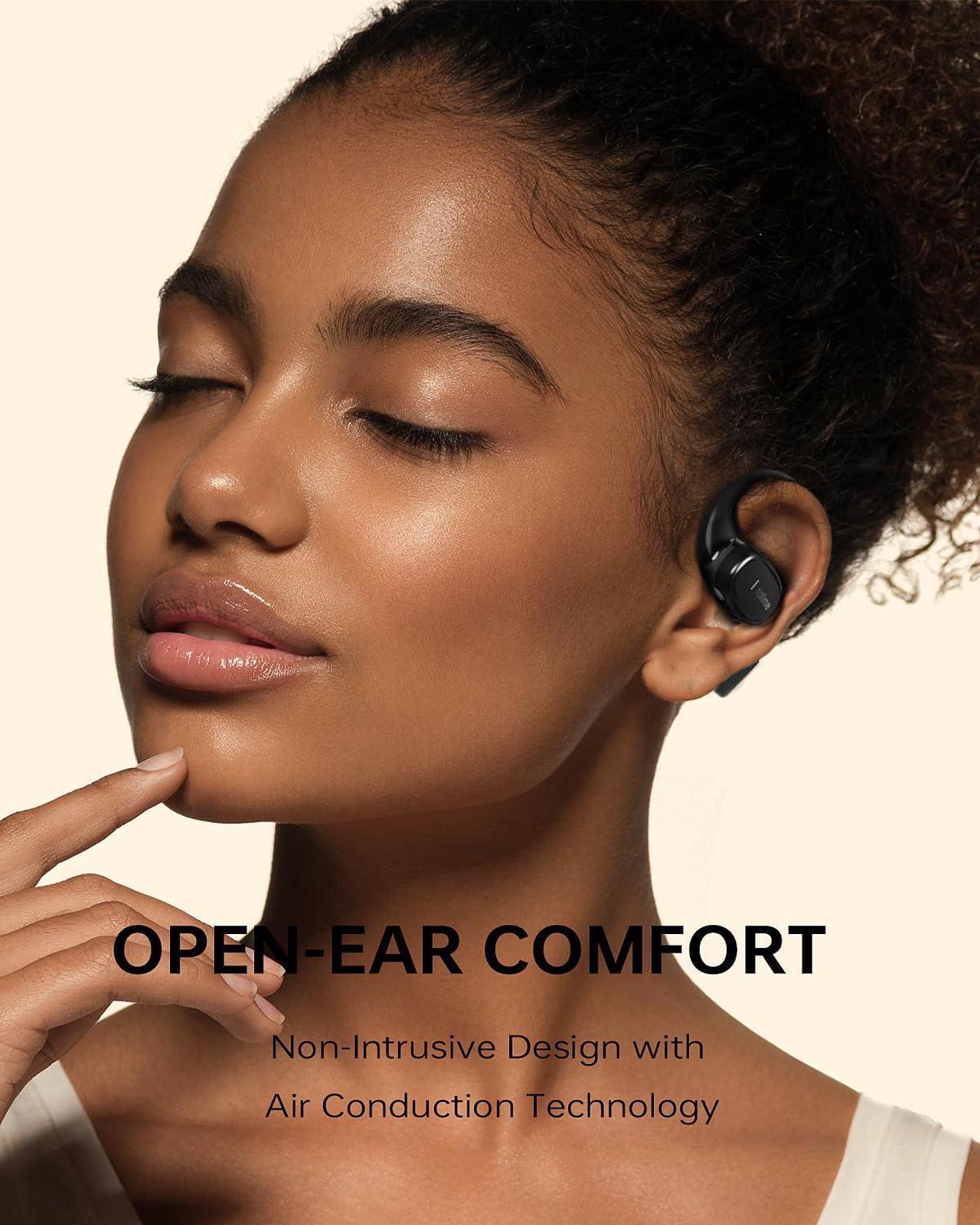 Alt view image 4 of 5 - rollme Liberty One Open Ear Headphones, Wireless Earbuds with Earhooks, Secure Fit, Ergonomic Design, Bluetooth 5.3, IPX5 Water-Resistant, Sweat Resistant, Fast Charging, 30HRS Playtime(Black)