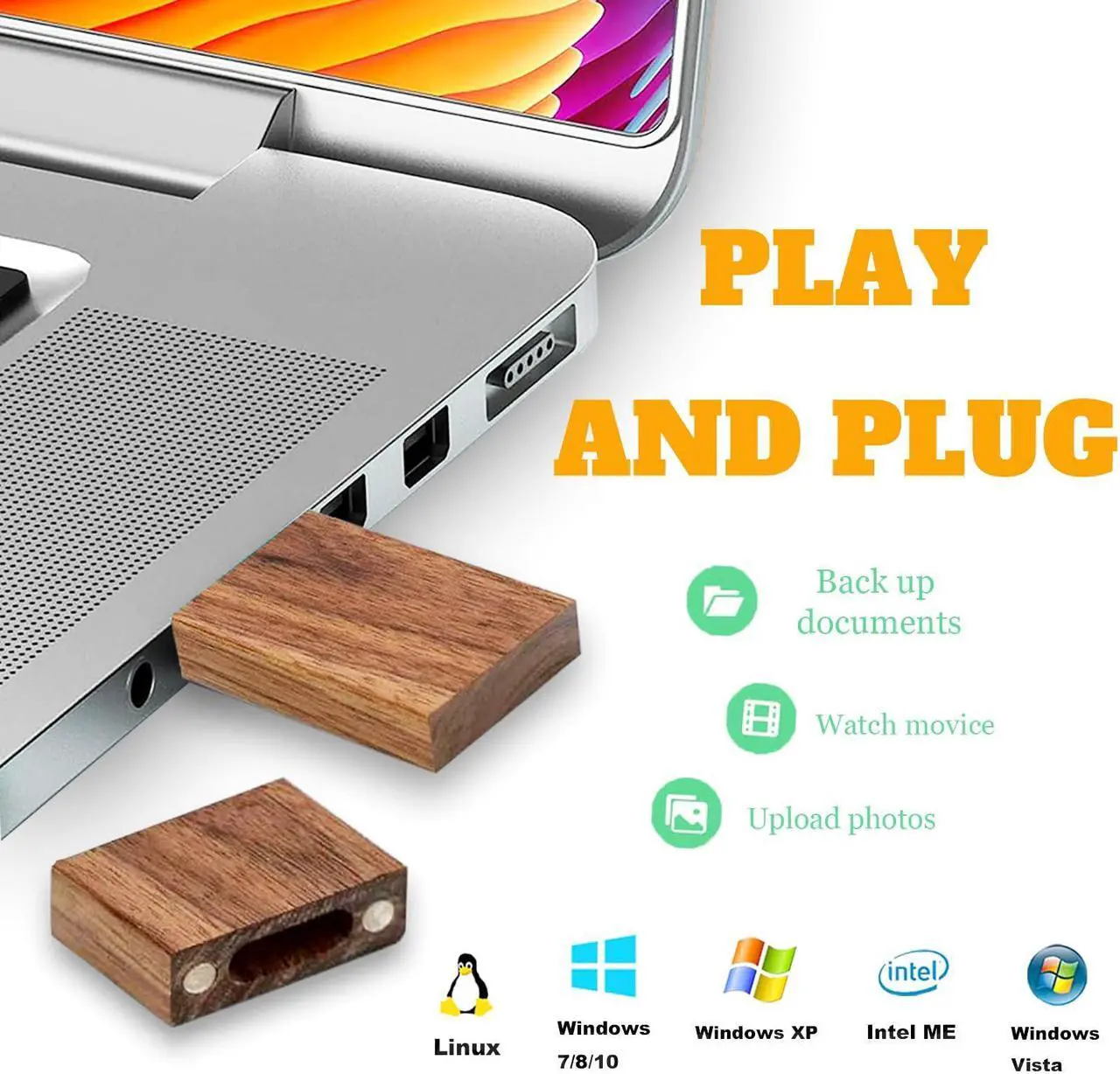Alt view image 4 of 5 - USB 3.0 Wood Flash Drives 32GB Memory Stick TATMOHIK Wood USB FLash drive High Speed Wood USB Thumb Drive Bulk Jump Drives for Digital Date Storage,Zip Drive,USB stick(5 Pack-Walnut Wood Shell