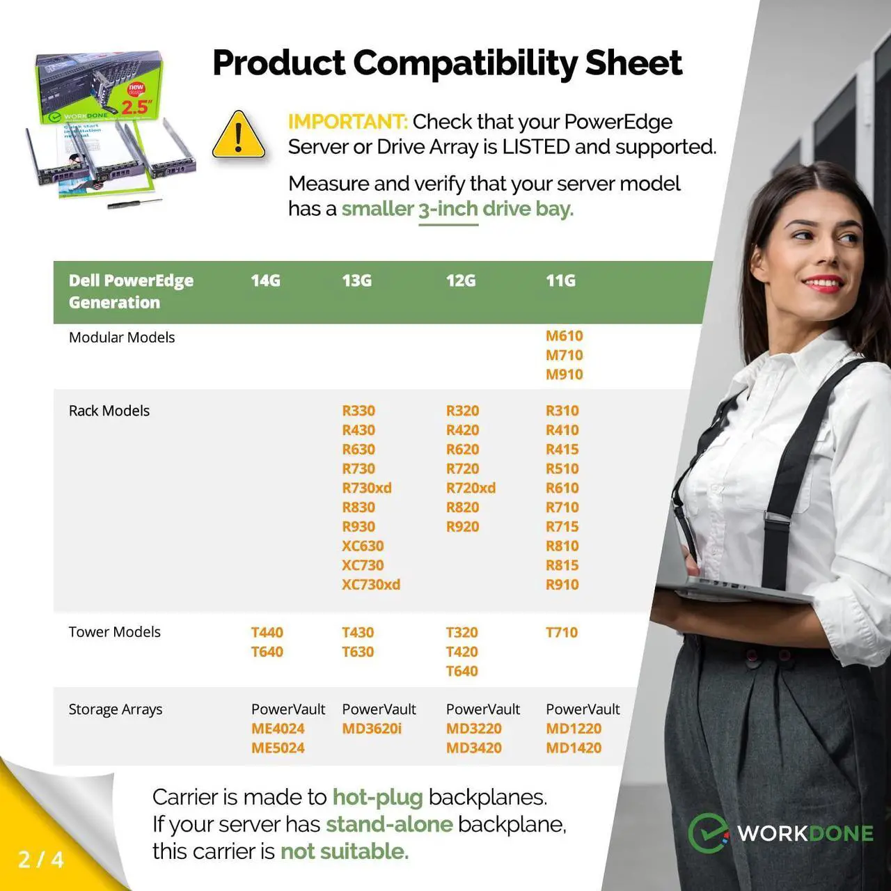 Alt view image 3 of 5 - WORKDONE 3-Pack - 2.5" Hard Drive Caddy G176J Compatible for Dell PowerEdge Server - R310 R410 R415 R510 R610 M610 T710 R710 M710 R715 R810 R815 R910 M910 and More - Hot-Swap Tray - Setup with Manual