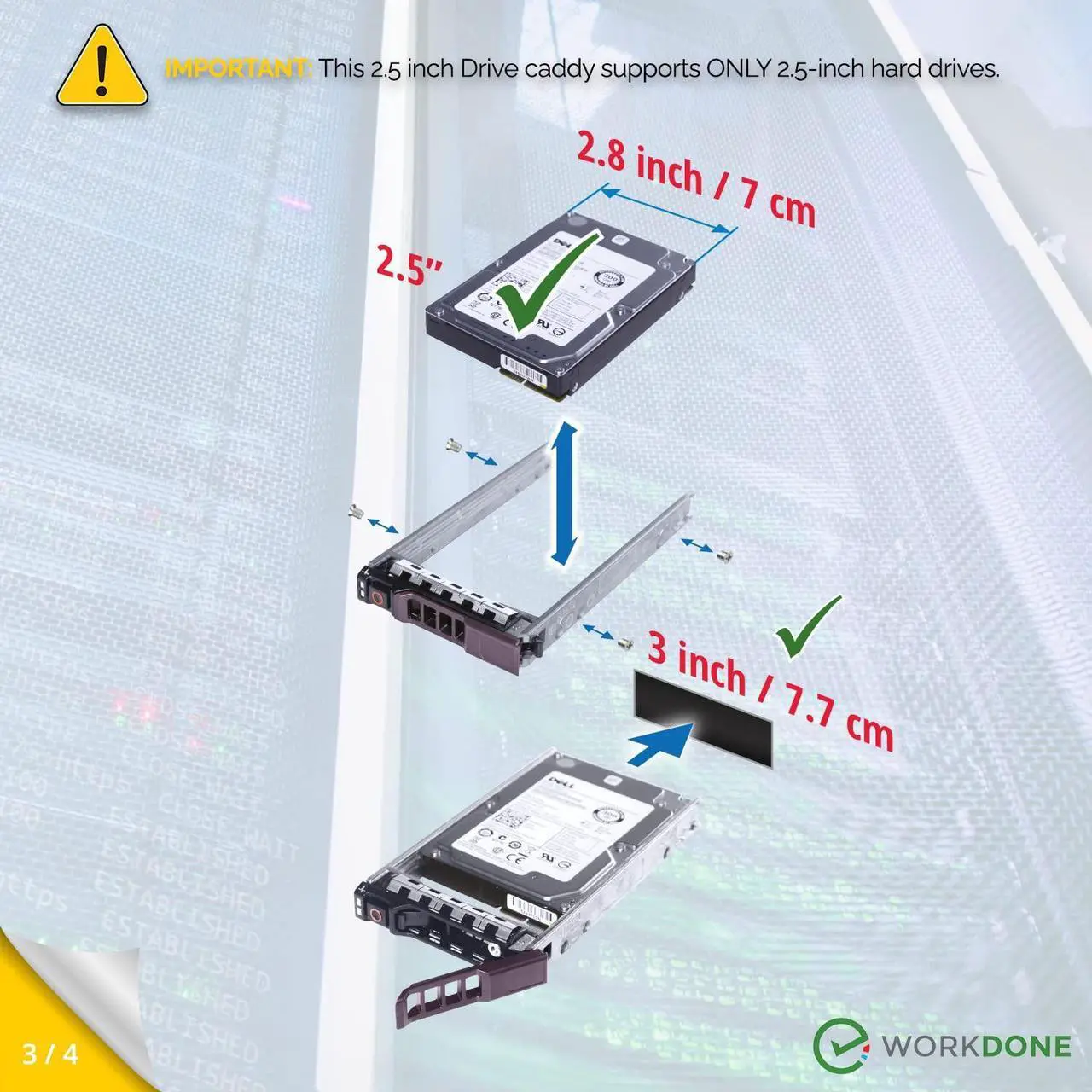 Alt view image 4 of 5 - WORKDONE 3-Pack - 2.5" Hard Drive Caddy G176J Compatible for Dell PowerEdge Server - R310 R410 R415 R510 R610 M610 T710 R710 M710 R715 R810 R815 R910 M910 and More - Hot-Swap Tray - Setup with Manual